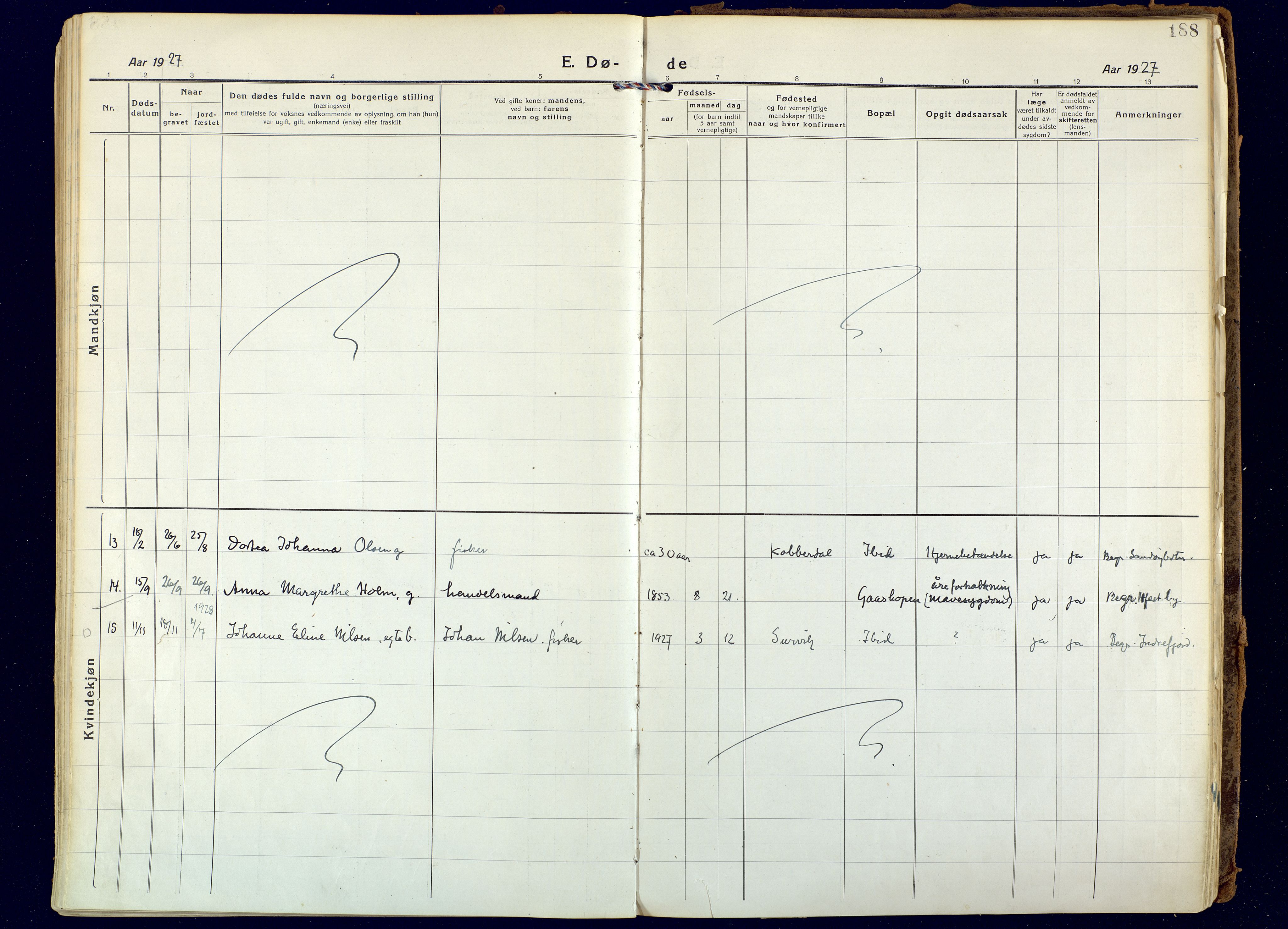 Hammerfest sokneprestkontor, AV/SATØ-S-1347/H/Ha/L0018.kirke: Parish register (official) no. 18, 1918-1933, p. 188