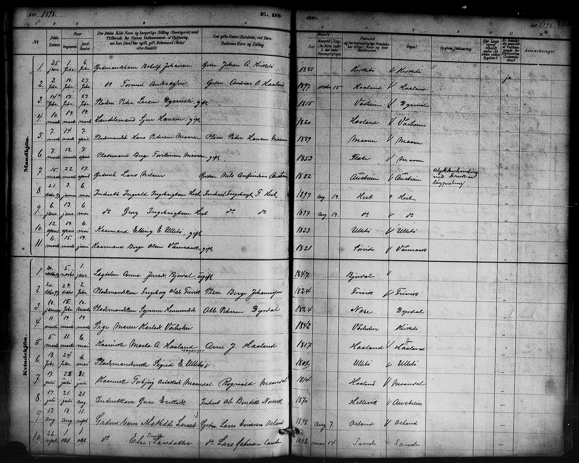 Lavik sokneprestembete, AV/SAB-A-80901: Parish register (copy) no. B 3, 1882-1913, p. 193