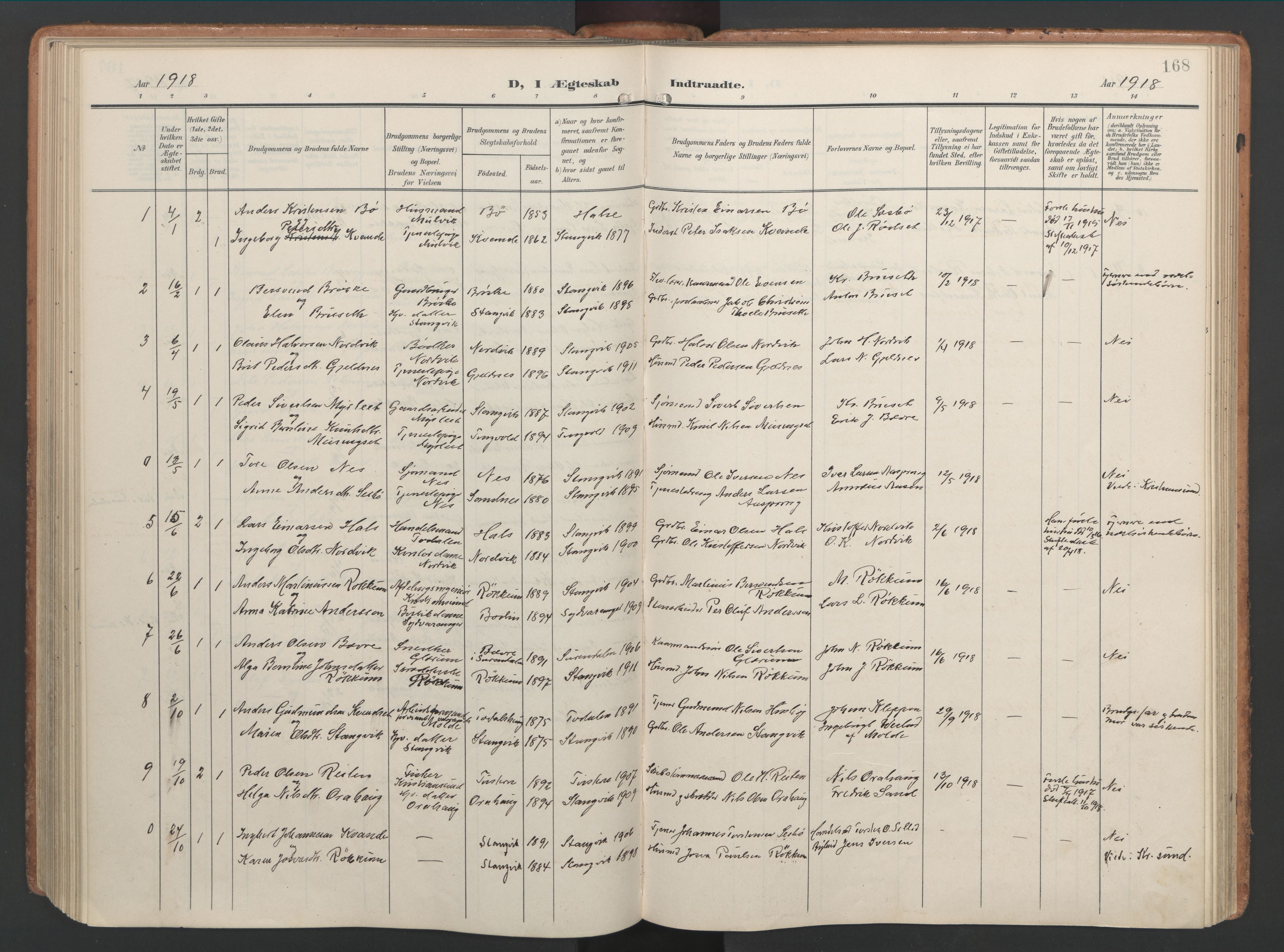 Ministerialprotokoller, klokkerbøker og fødselsregistre - Møre og Romsdal, AV/SAT-A-1454/592/L1030: Parish register (official) no. 592A08, 1901-1925, p. 168