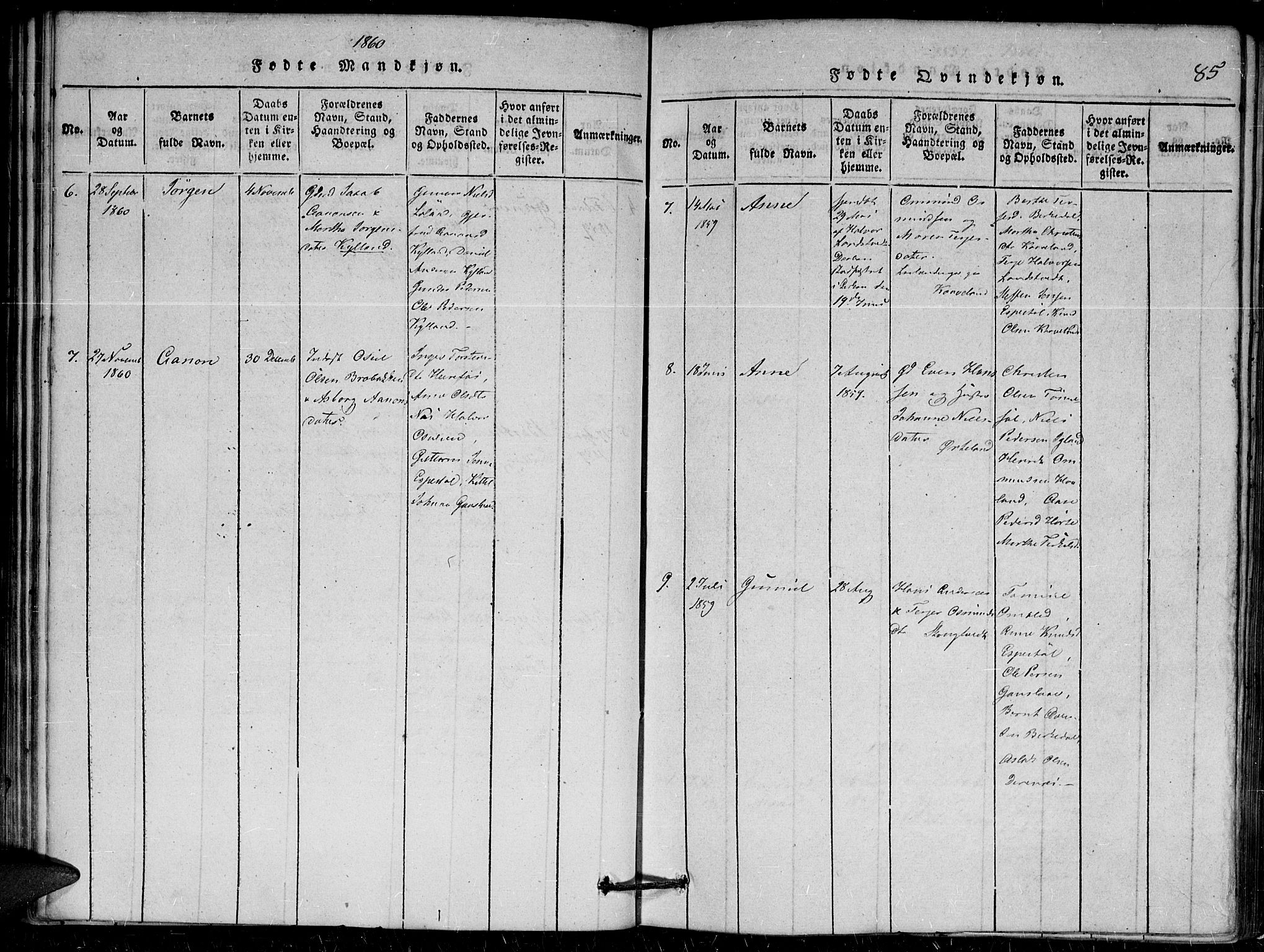 Herefoss sokneprestkontor, AV/SAK-1111-0019/F/Fa/Faa/L0001: Parish register (official) no. A 1, 1816-1860, p. 85