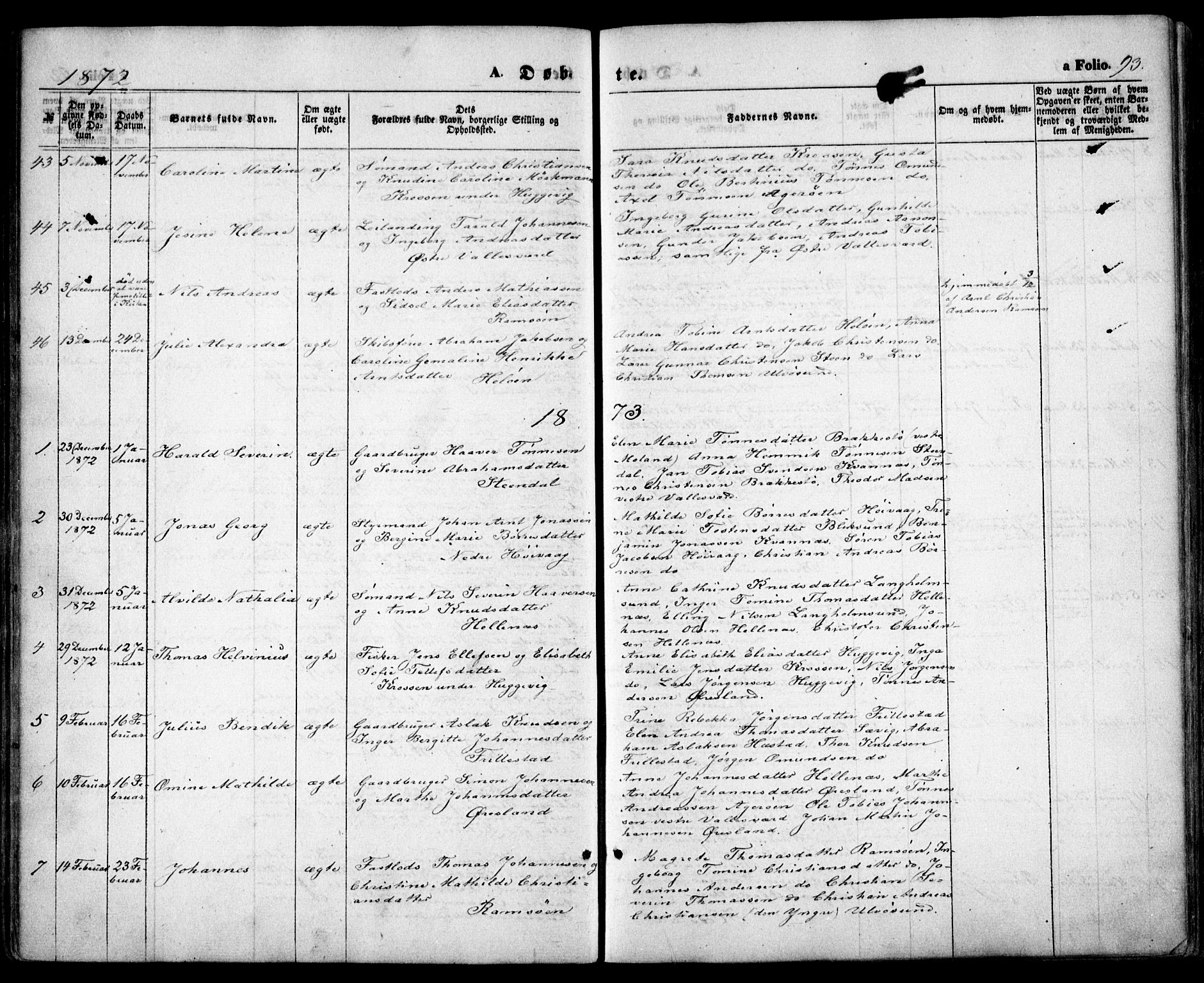 Høvåg sokneprestkontor, SAK/1111-0025/F/Fa/L0004: Parish register (official) no. A 4, 1859-1877, p. 93