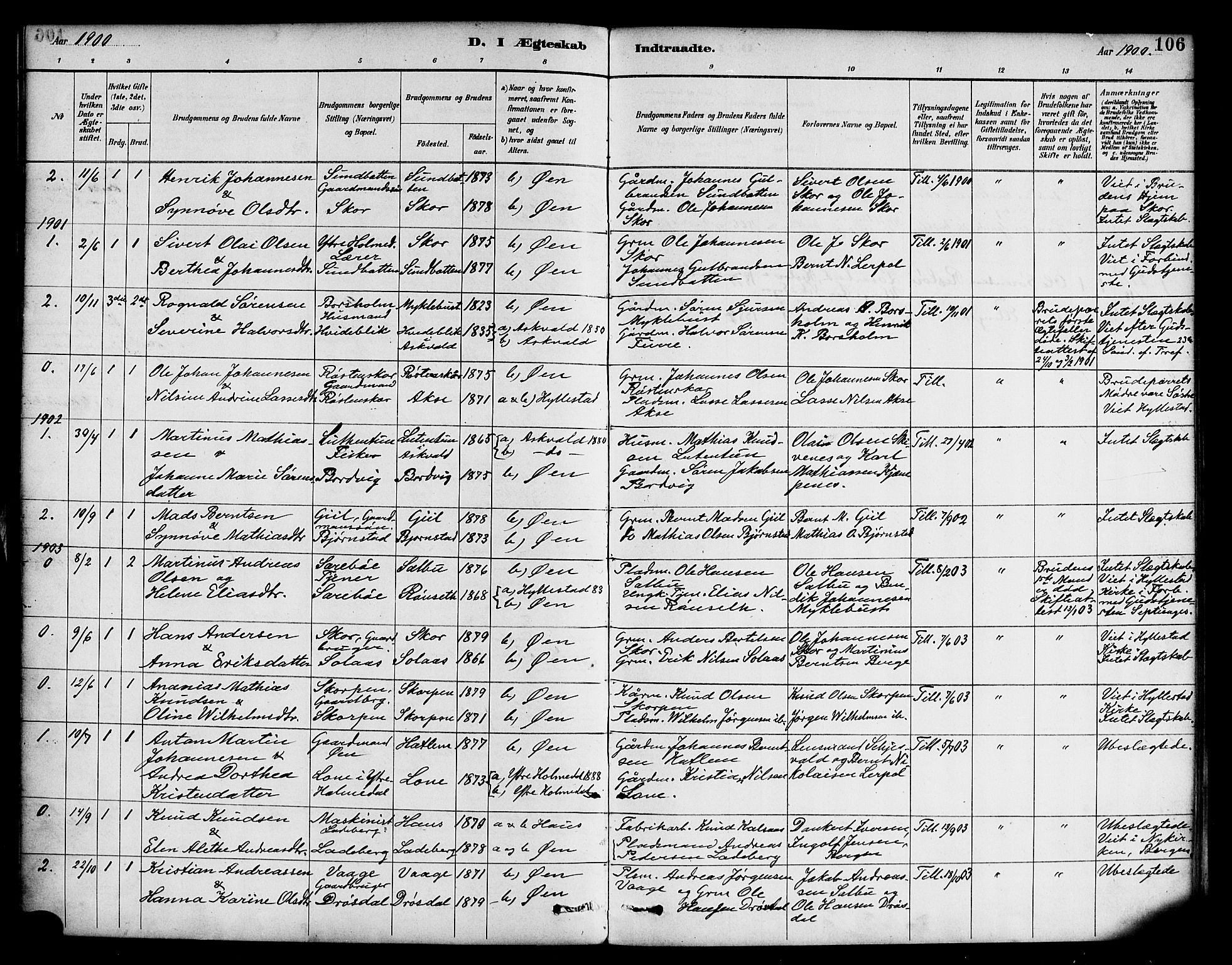 Hyllestad sokneprestembete, SAB/A-80401: Parish register (official) no. D 1, 1886-1905, p. 106