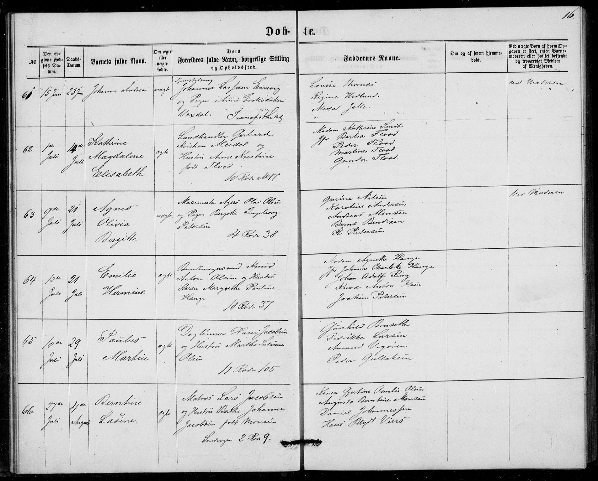 Fødselsstiftelsens sokneprestembete, ført av overlegen*, SAB/-: Parish register (official) no. A 1, 1863-1883, p. 16