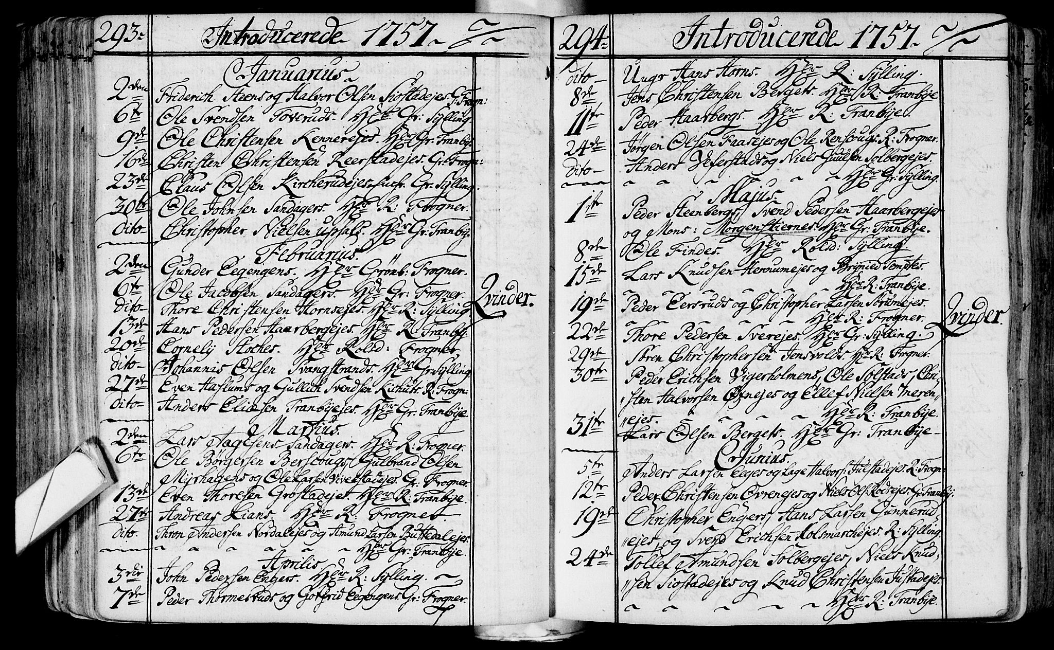 Lier kirkebøker, AV/SAKO-A-230/F/Fa/L0004: Parish register (official) no. I 4, 1749-1764, p. 293-294