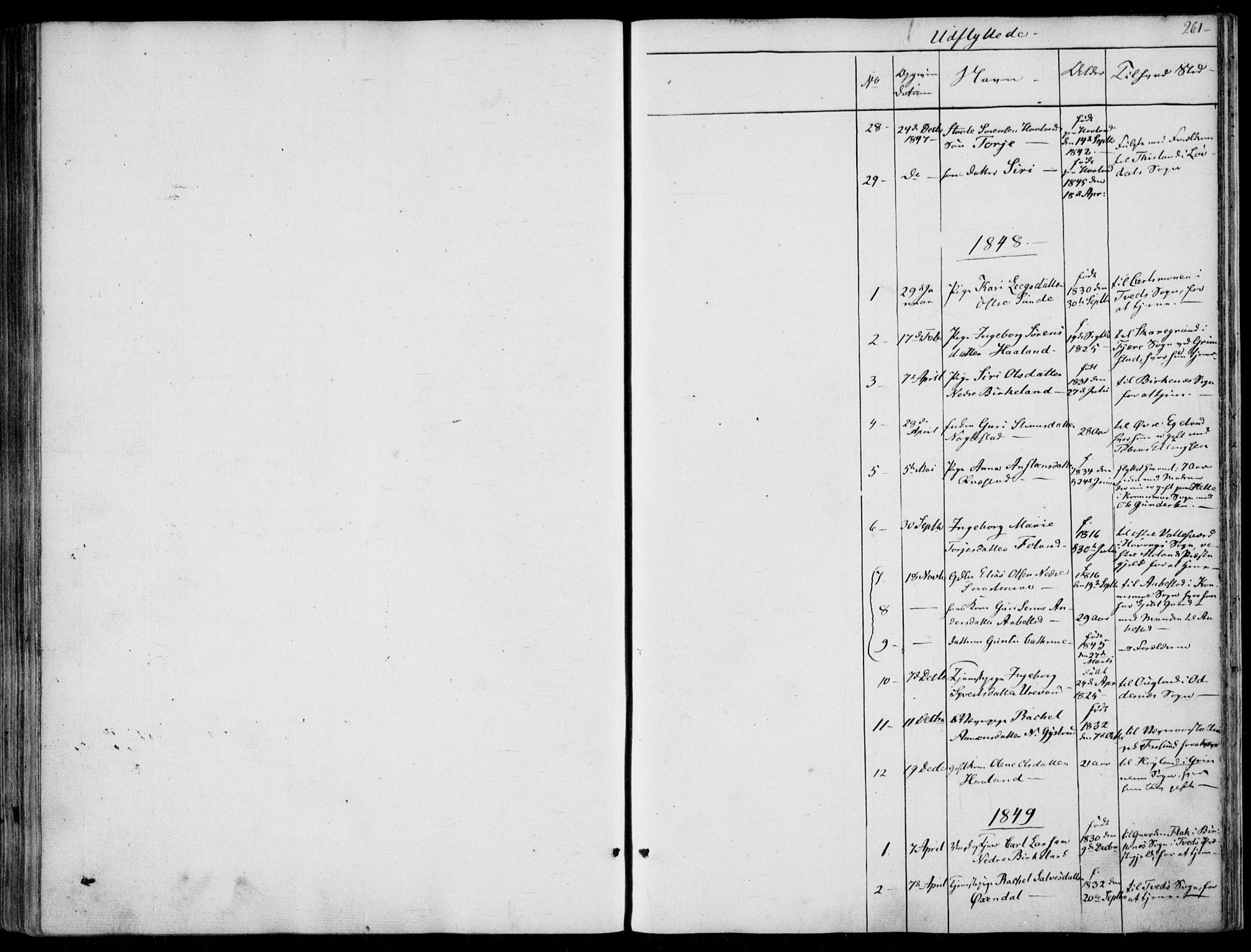 Hægebostad sokneprestkontor, AV/SAK-1111-0024/F/Fa/Faa/L0004: Parish register (official) no. A 4, 1834-1864, p. 261