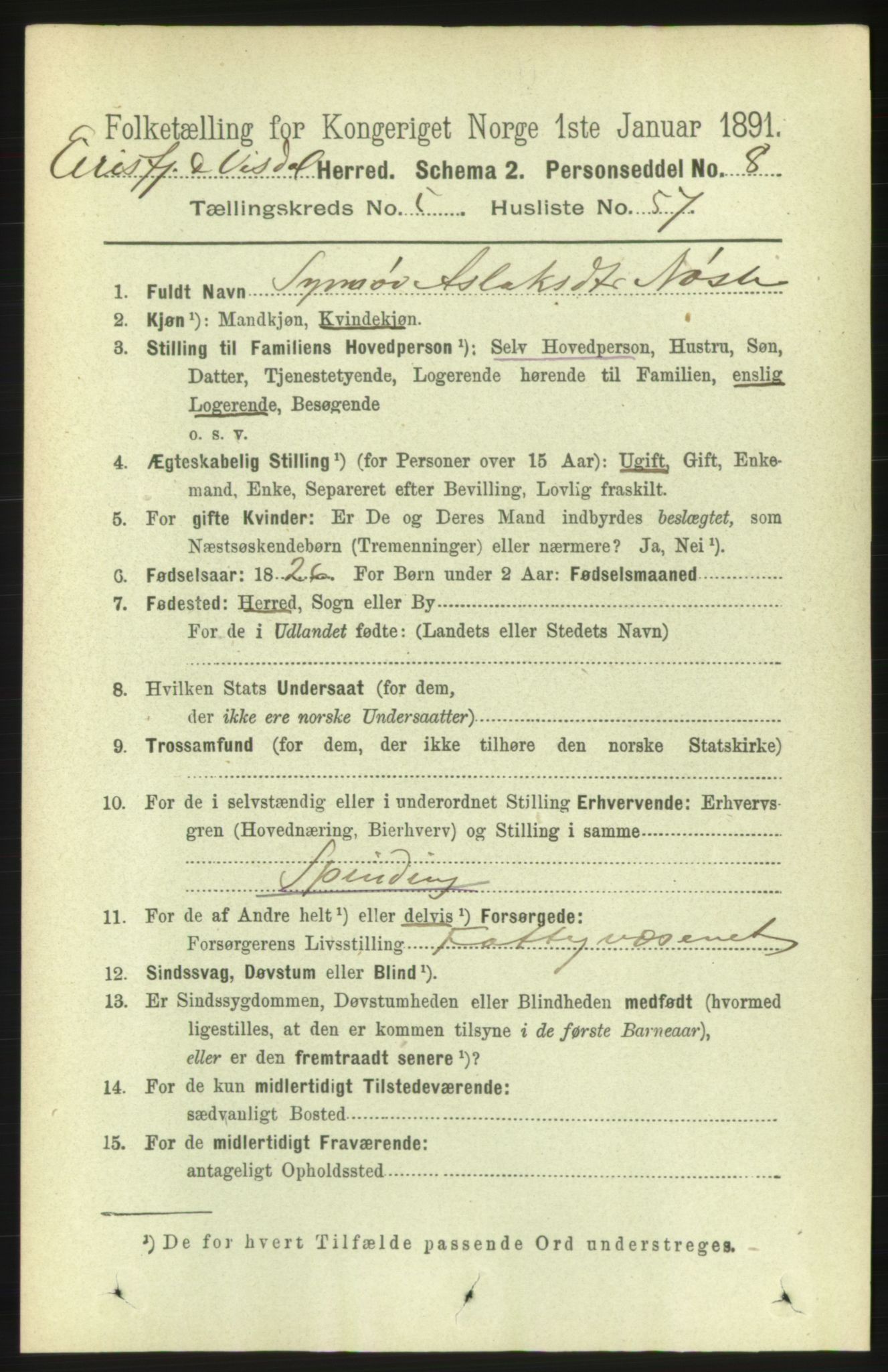 RA, 1891 census for 1542 Eresfjord og Vistdal, 1891, p. 1410