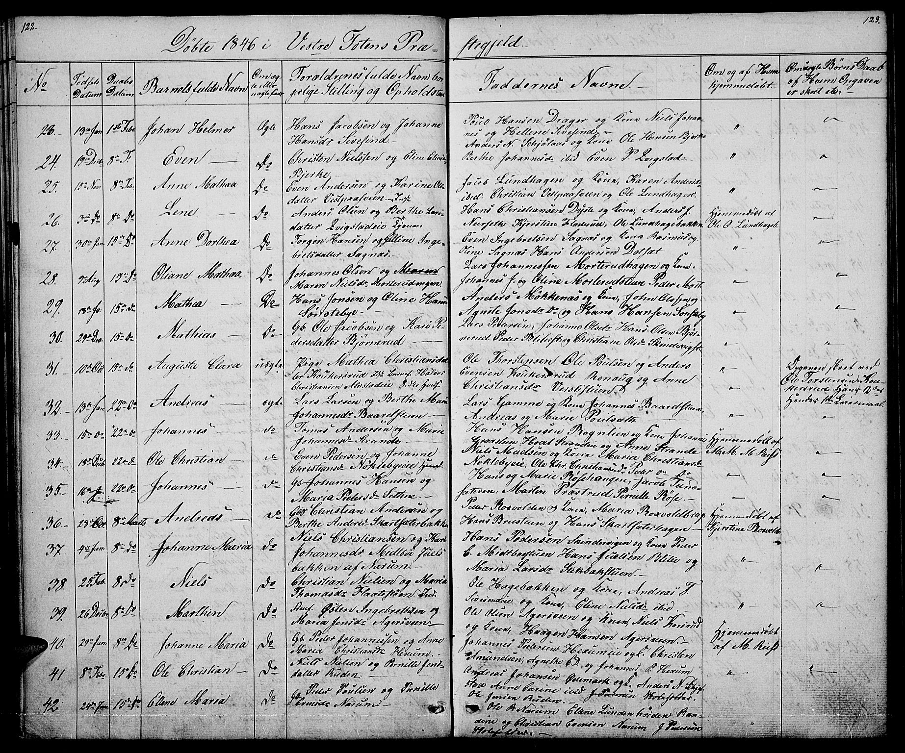 Vestre Toten prestekontor, AV/SAH-PREST-108/H/Ha/Hab/L0002: Parish register (copy) no. 2, 1836-1848, p. 122-123