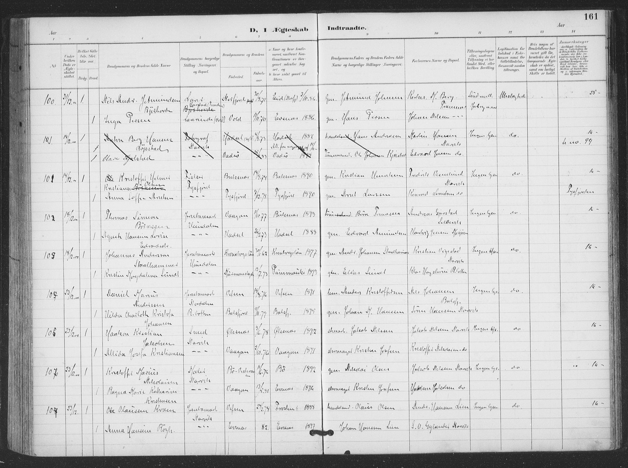 Ministerialprotokoller, klokkerbøker og fødselsregistre - Nordland, AV/SAT-A-1459/866/L0939: Parish register (official) no. 866A02, 1894-1906, p. 161