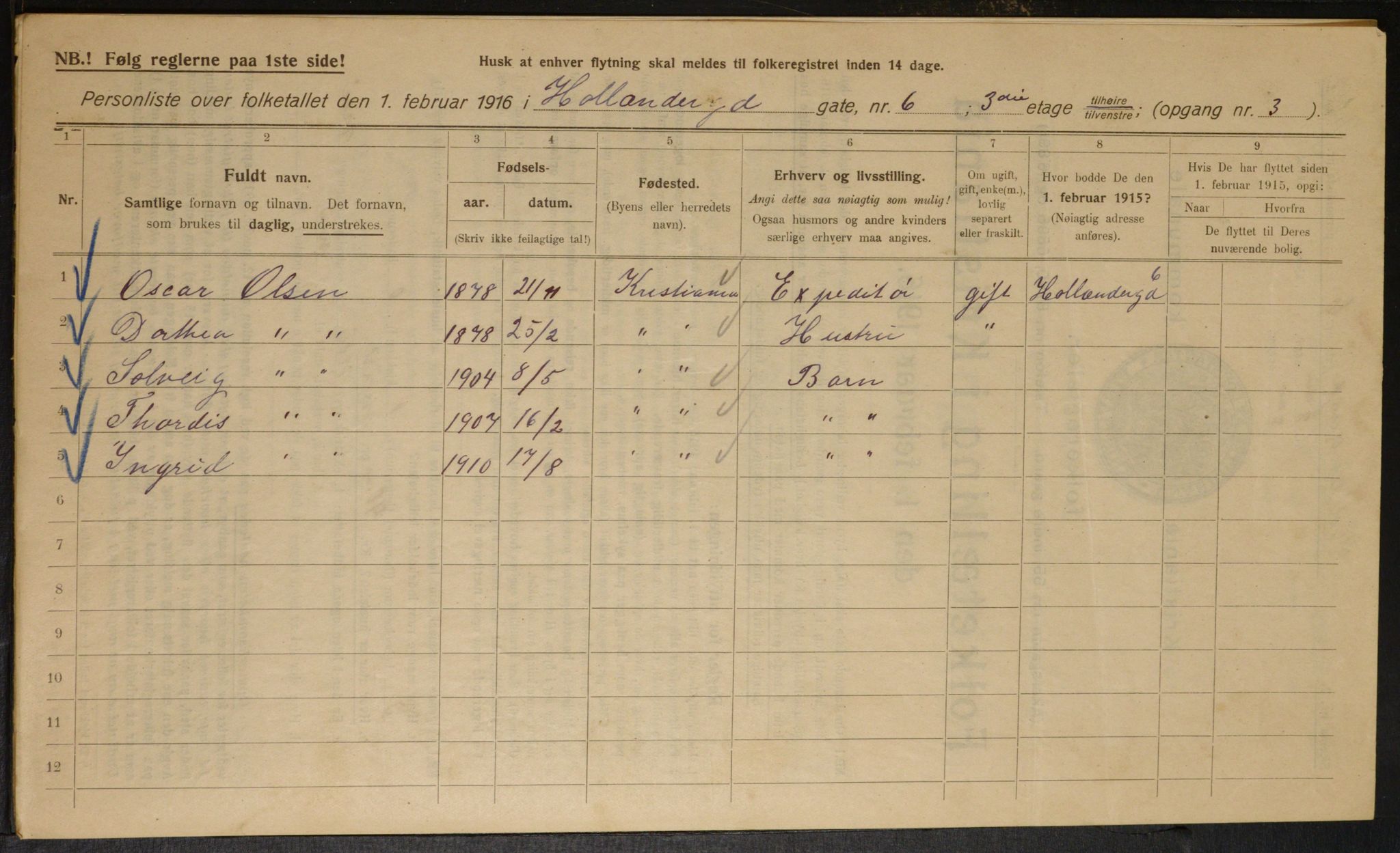 OBA, Municipal Census 1916 for Kristiania, 1916, p. 41413