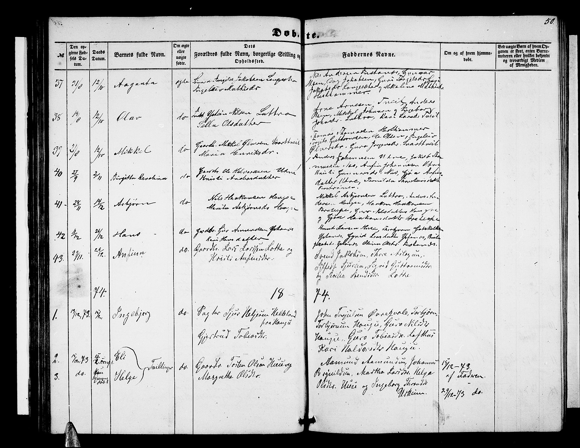 Ullensvang sokneprestembete, SAB/A-78701/H/Hab: Parish register (copy) no. E 6, 1857-1886, p. 50
