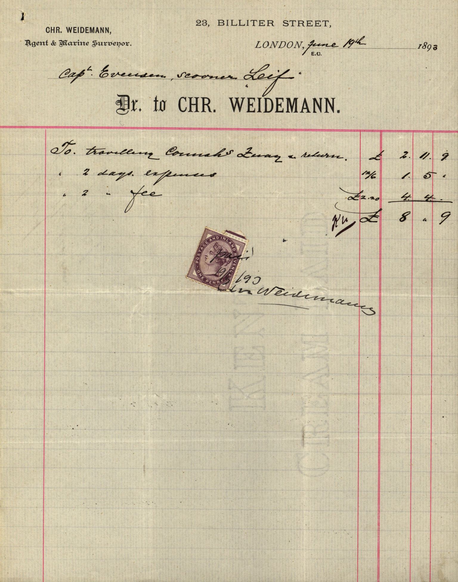 Pa 63 - Østlandske skibsassuranceforening, VEMU/A-1079/G/Ga/L0030/0001: Havaridokumenter / Leif, Korsvei, Margret, Mangerton, Mathilde, Island, Andover, 1893, p. 117