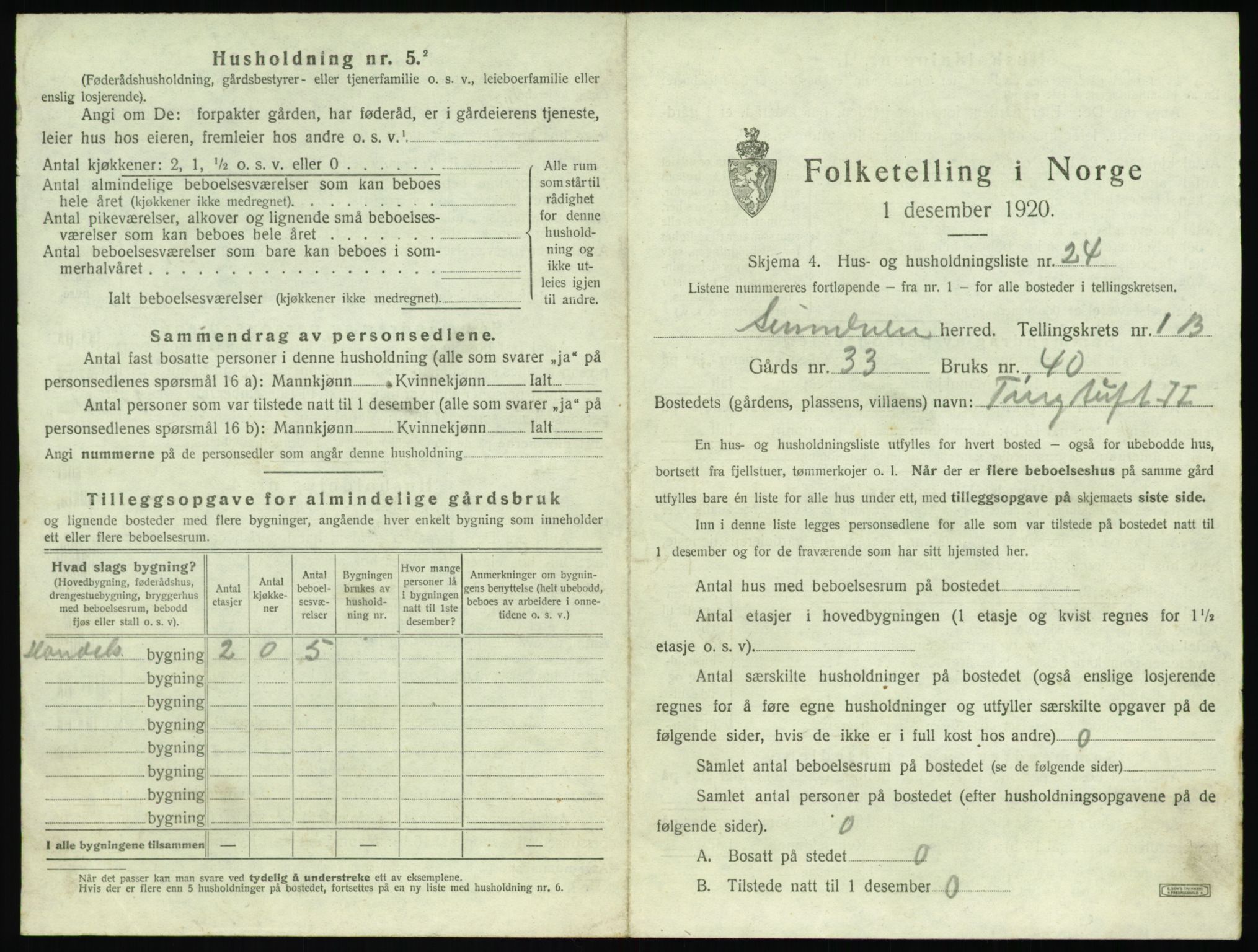 SAT, 1920 census for Sunnylven, 1920, p. 164