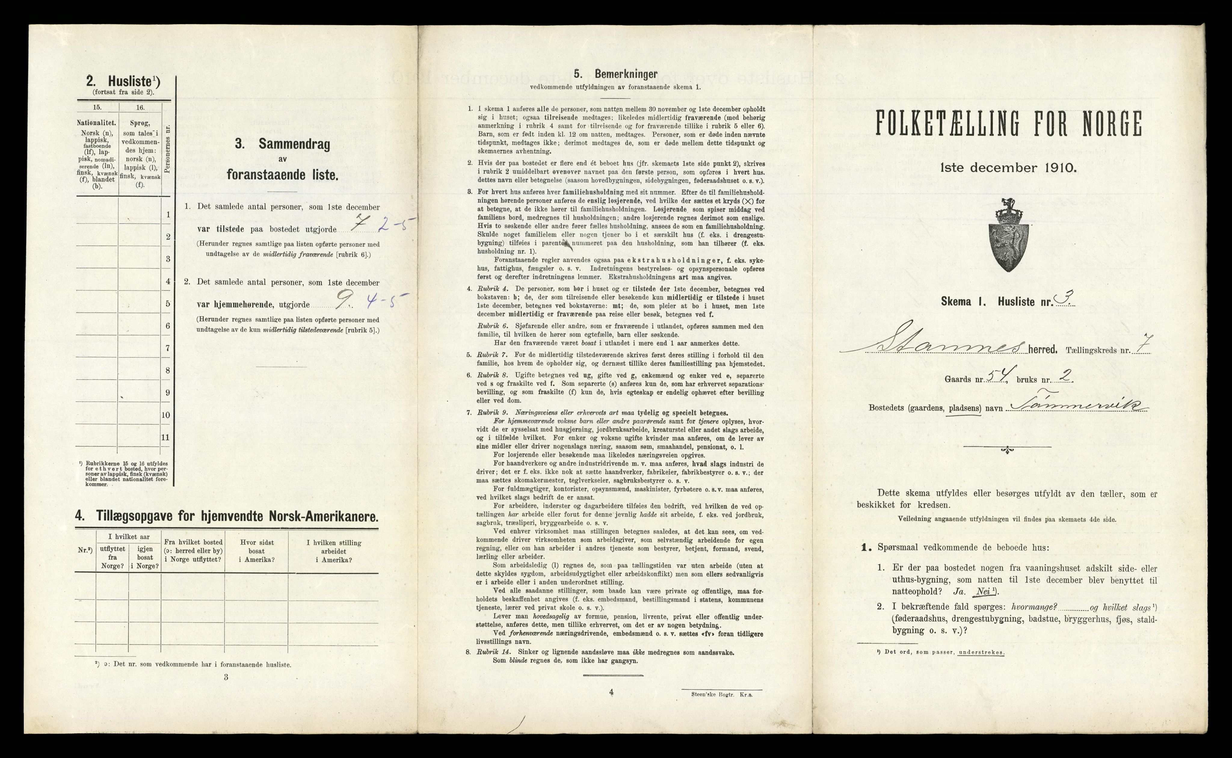 RA, 1910 census for Stamnes, 1910, p. 666