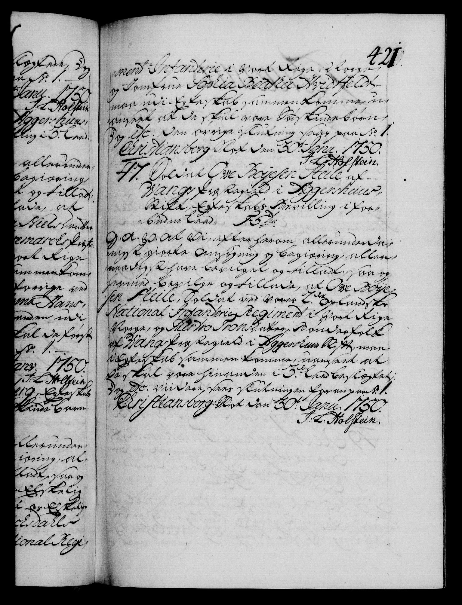 Danske Kanselli 1572-1799, AV/RA-EA-3023/F/Fc/Fca/Fcaa/L0036: Norske registre, 1749-1750, p. 421a