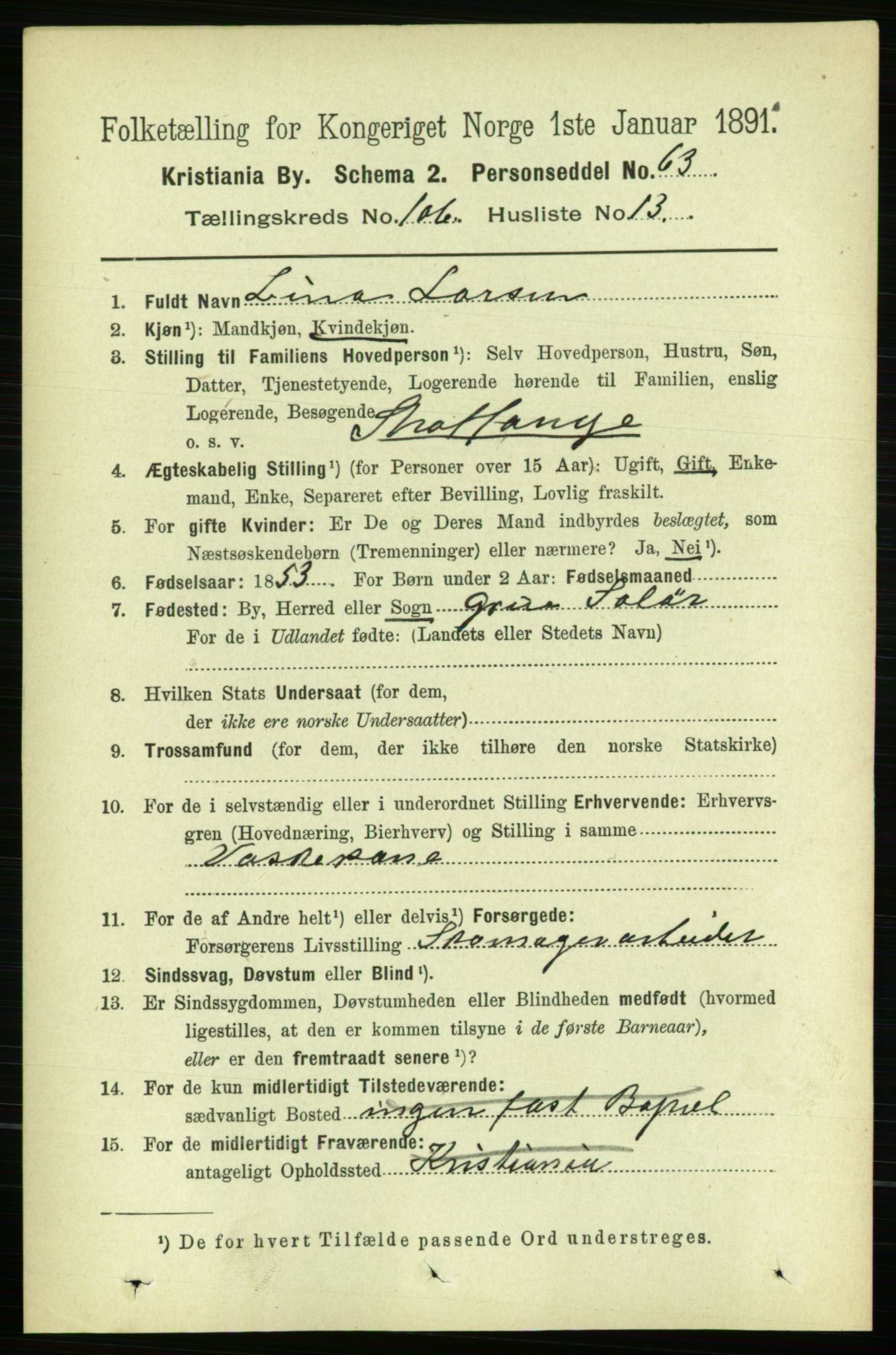 RA, 1891 census for 0301 Kristiania, 1891, p. 54118