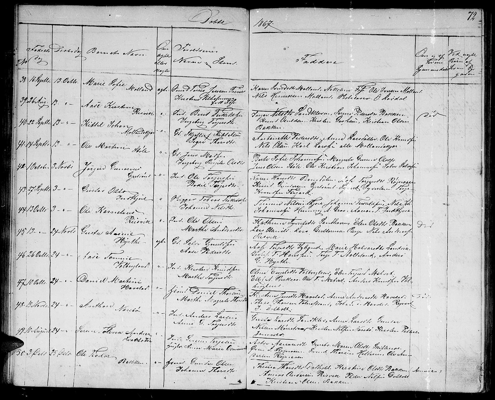 Hommedal sokneprestkontor, AV/SAK-1111-0023/F/Fb/Fbb/L0005: Parish register (copy) no. B 5, 1850-1869, p. 72