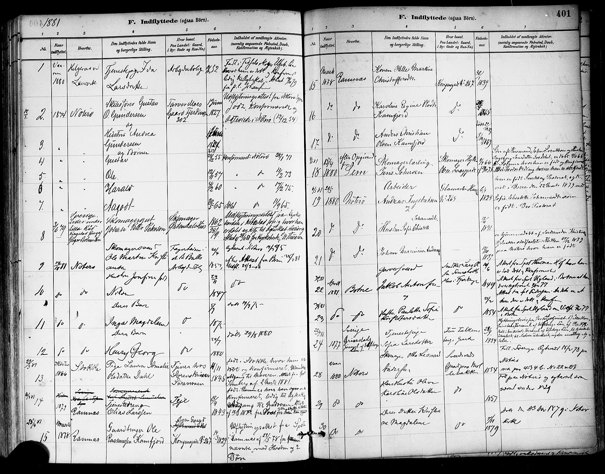 Tønsberg kirkebøker, SAKO/A-330/F/Fa/L0011: Parish register (official) no. I 11, 1881-1890, p. 401