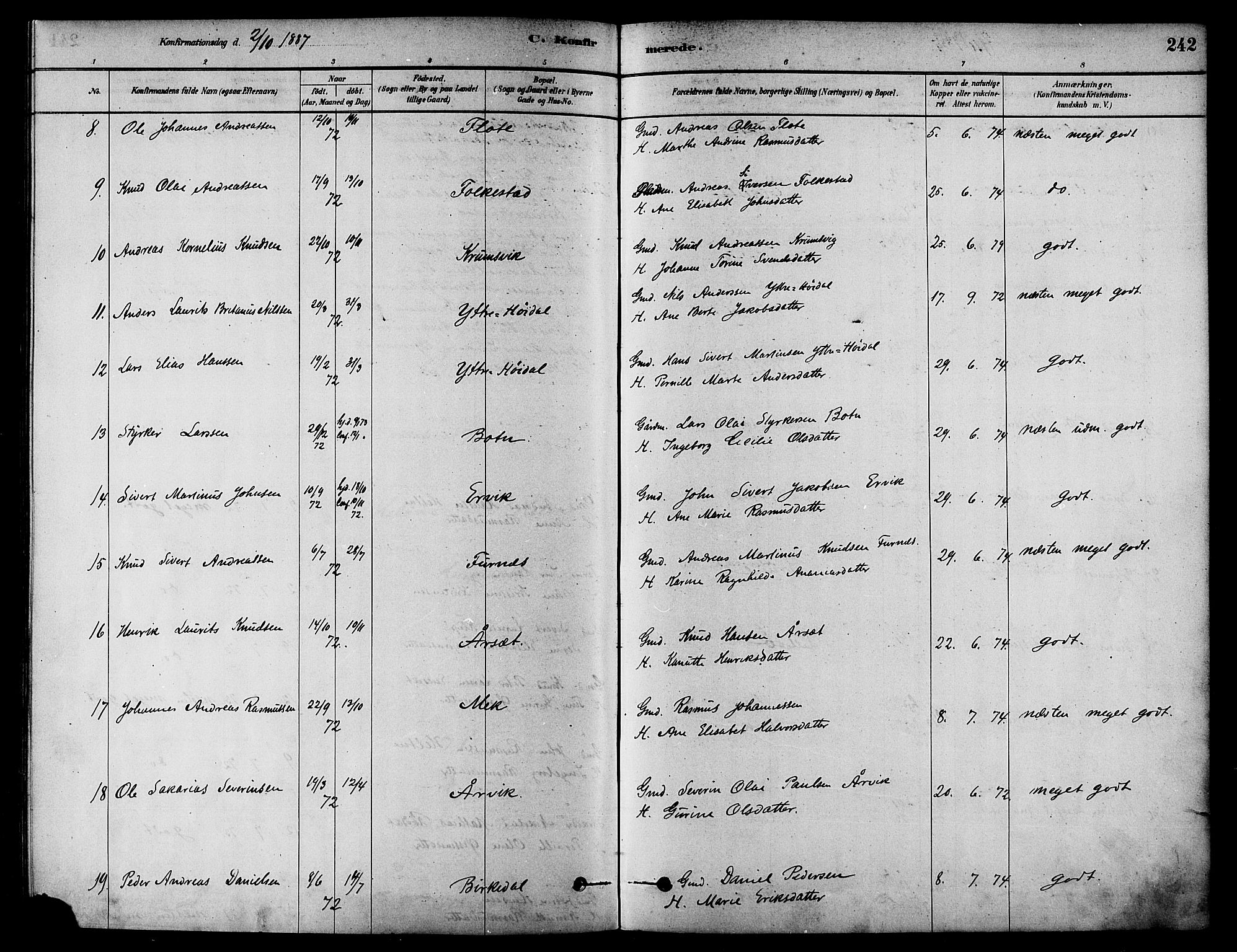 Ministerialprotokoller, klokkerbøker og fødselsregistre - Møre og Romsdal, AV/SAT-A-1454/511/L0141: Parish register (official) no. 511A08, 1878-1890, p. 242