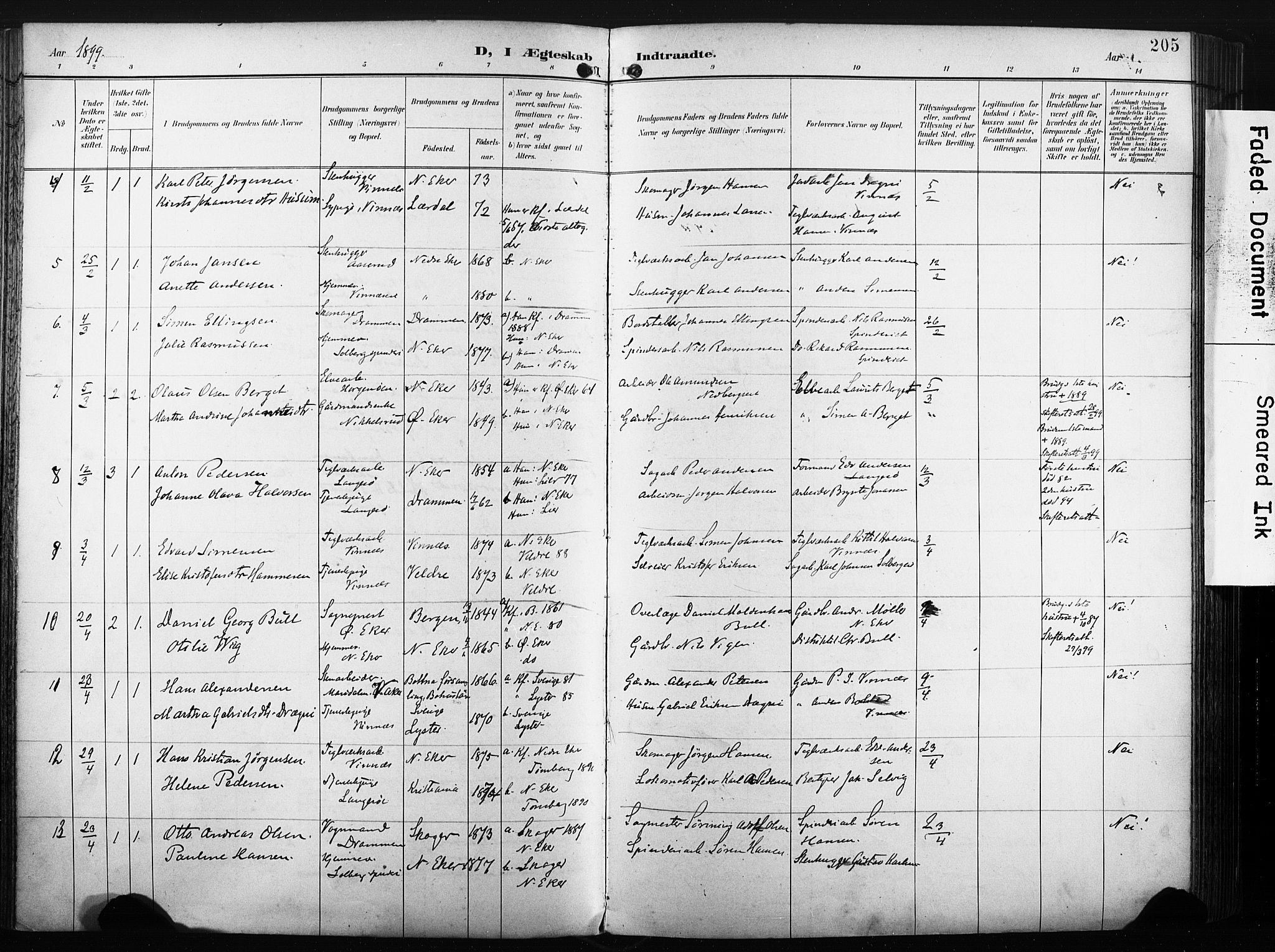 Nedre Eiker kirkebøker, SAKO/A-612/F/Fa/L0005: Parish register (official) no. 5, 1898-1905, p. 205