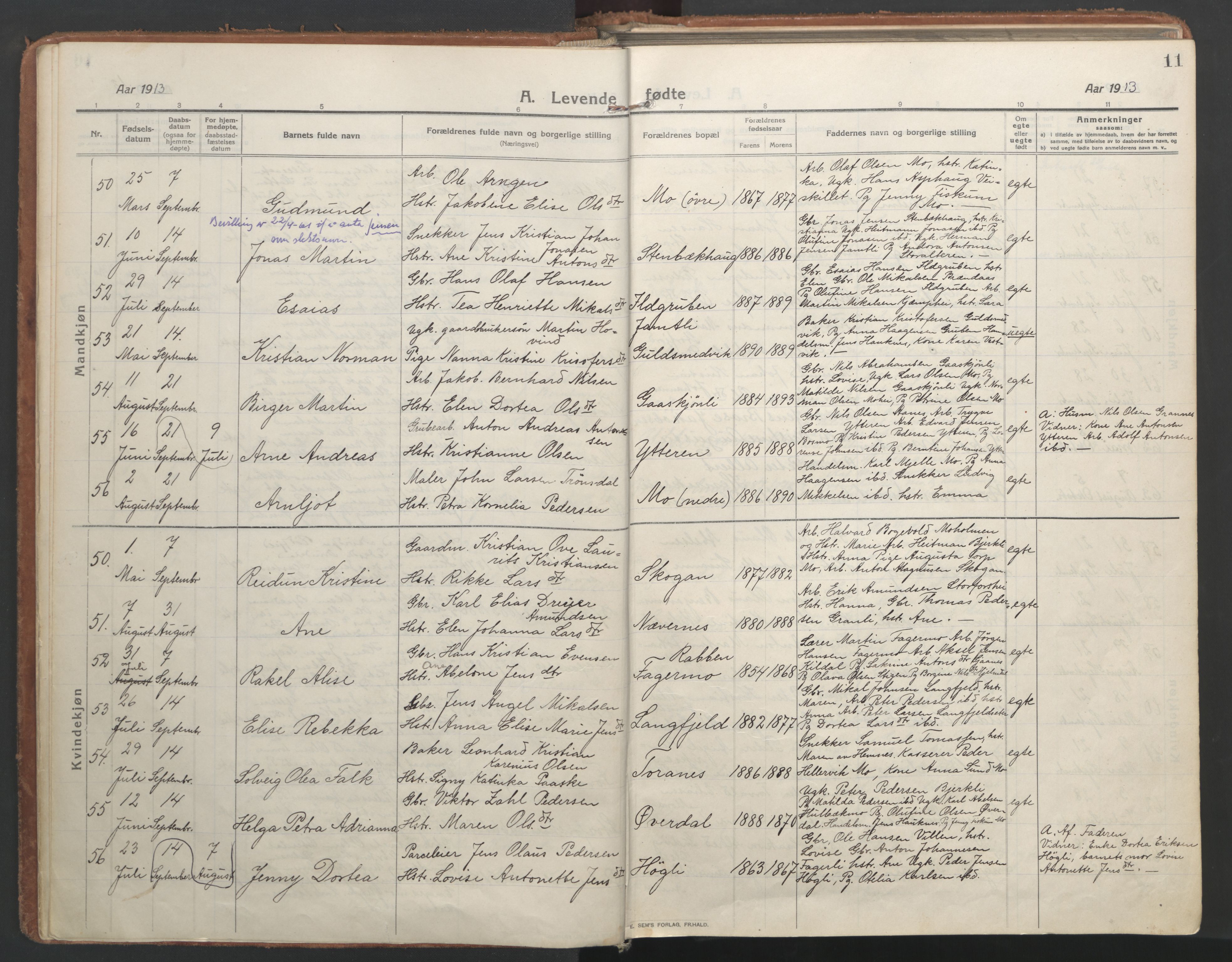 Ministerialprotokoller, klokkerbøker og fødselsregistre - Nordland, AV/SAT-A-1459/827/L0404: Parish register (official) no. 827A16, 1912-1925, p. 11