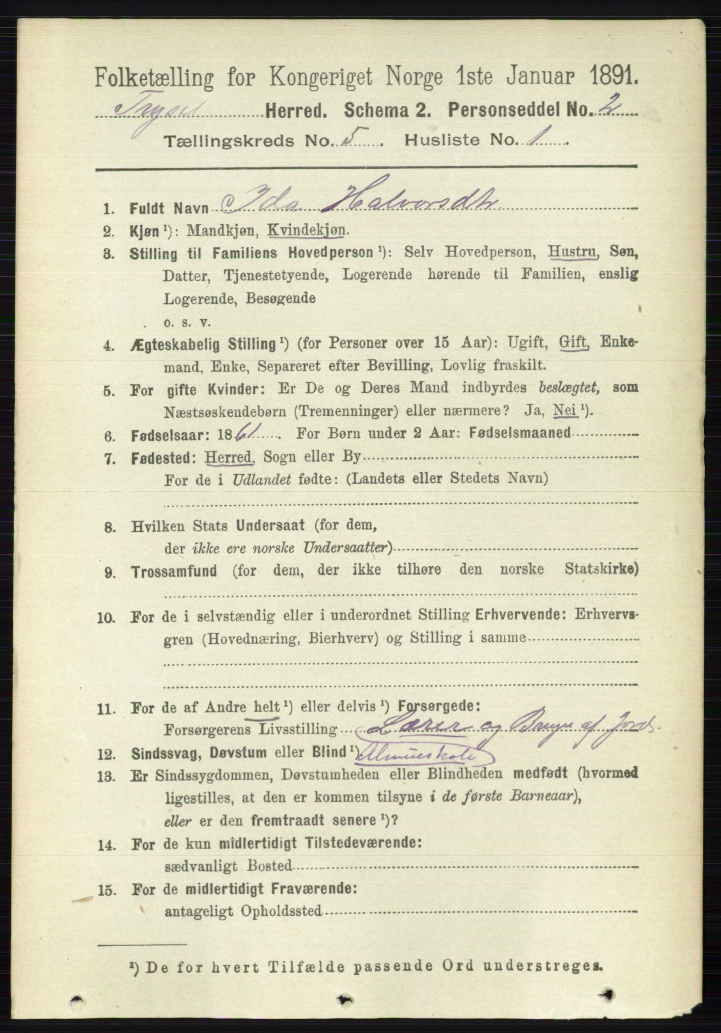 RA, 1891 census for 0428 Trysil, 1891, p. 2302