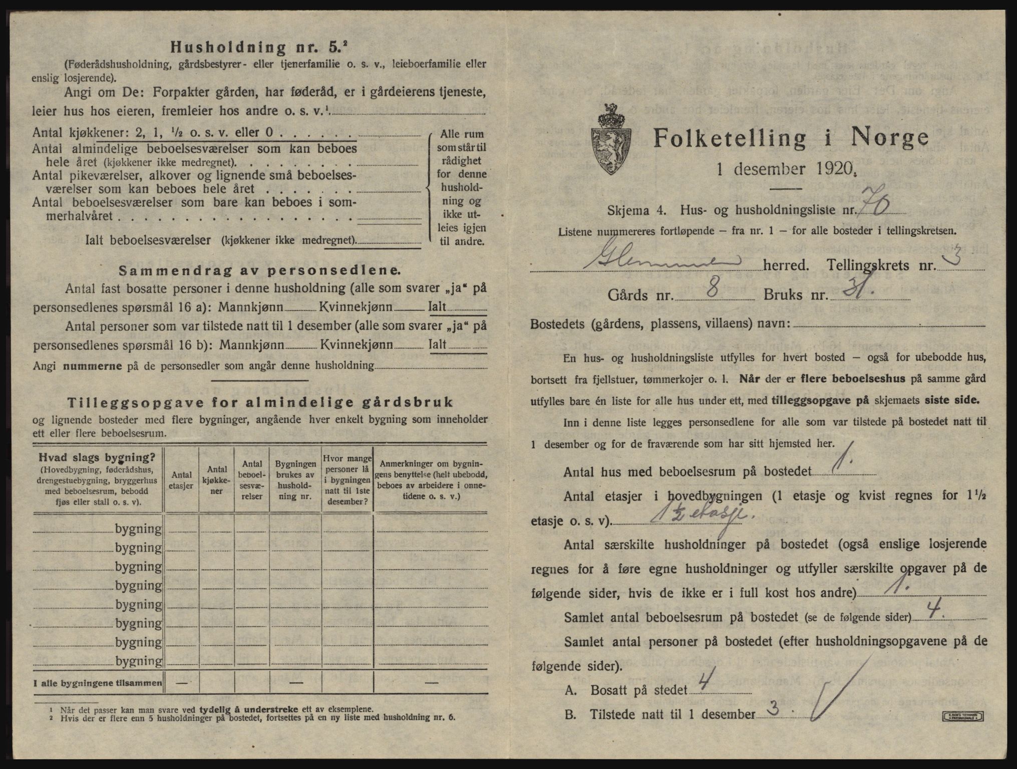 SAO, 1920 census for Glemmen, 1920, p. 589