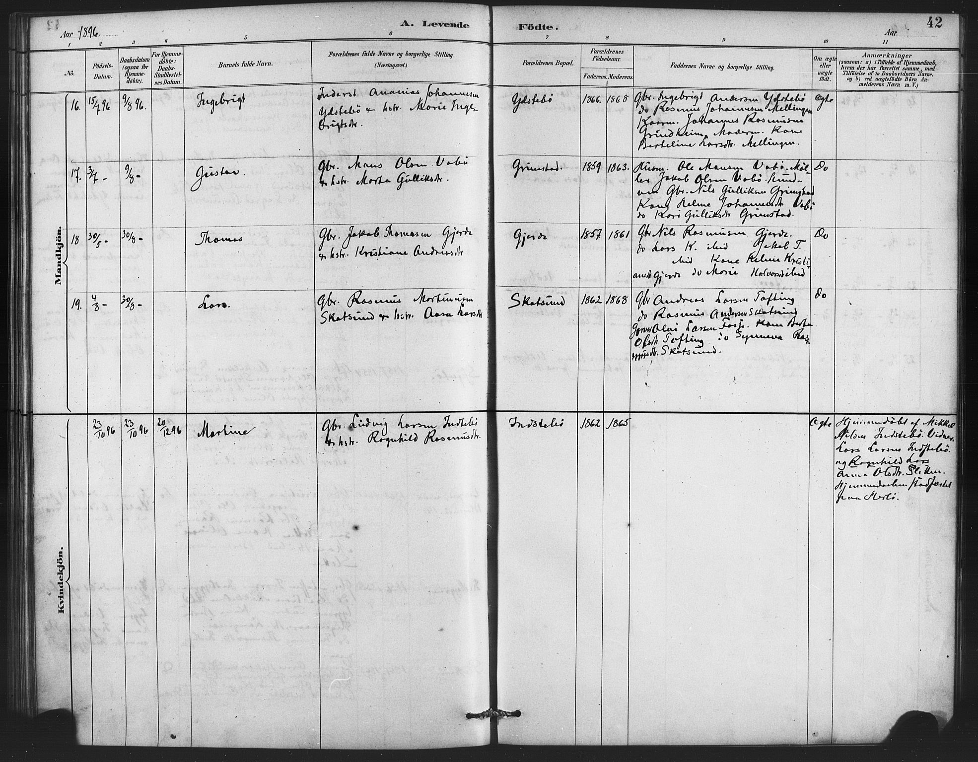 Lindås Sokneprestembete, SAB/A-76701/H/Haa: Parish register (official) no. E 1, 1886-1897, p. 42