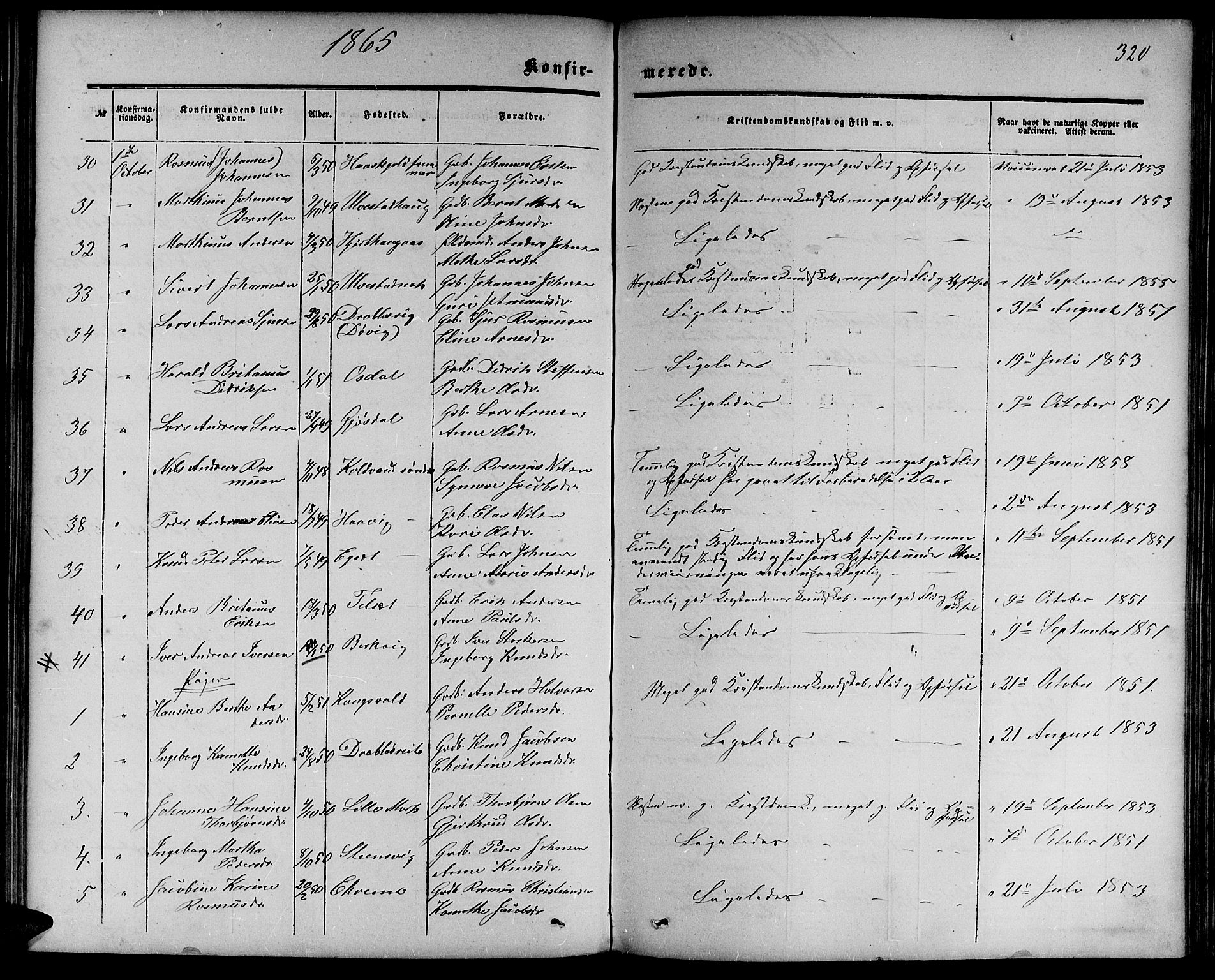 Ministerialprotokoller, klokkerbøker og fødselsregistre - Møre og Romsdal, AV/SAT-A-1454/511/L0157: Parish register (copy) no. 511C03, 1864-1884, p. 320