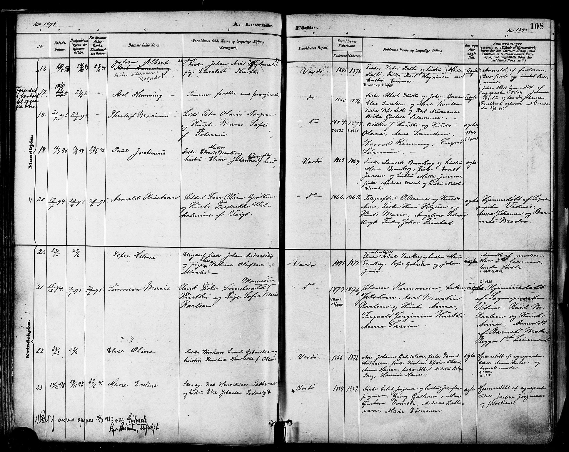 Vardø sokneprestkontor, AV/SATØ-S-1332/H/Ha/L0007kirke: Parish register (official) no. 7, 1886-1897, p. 108