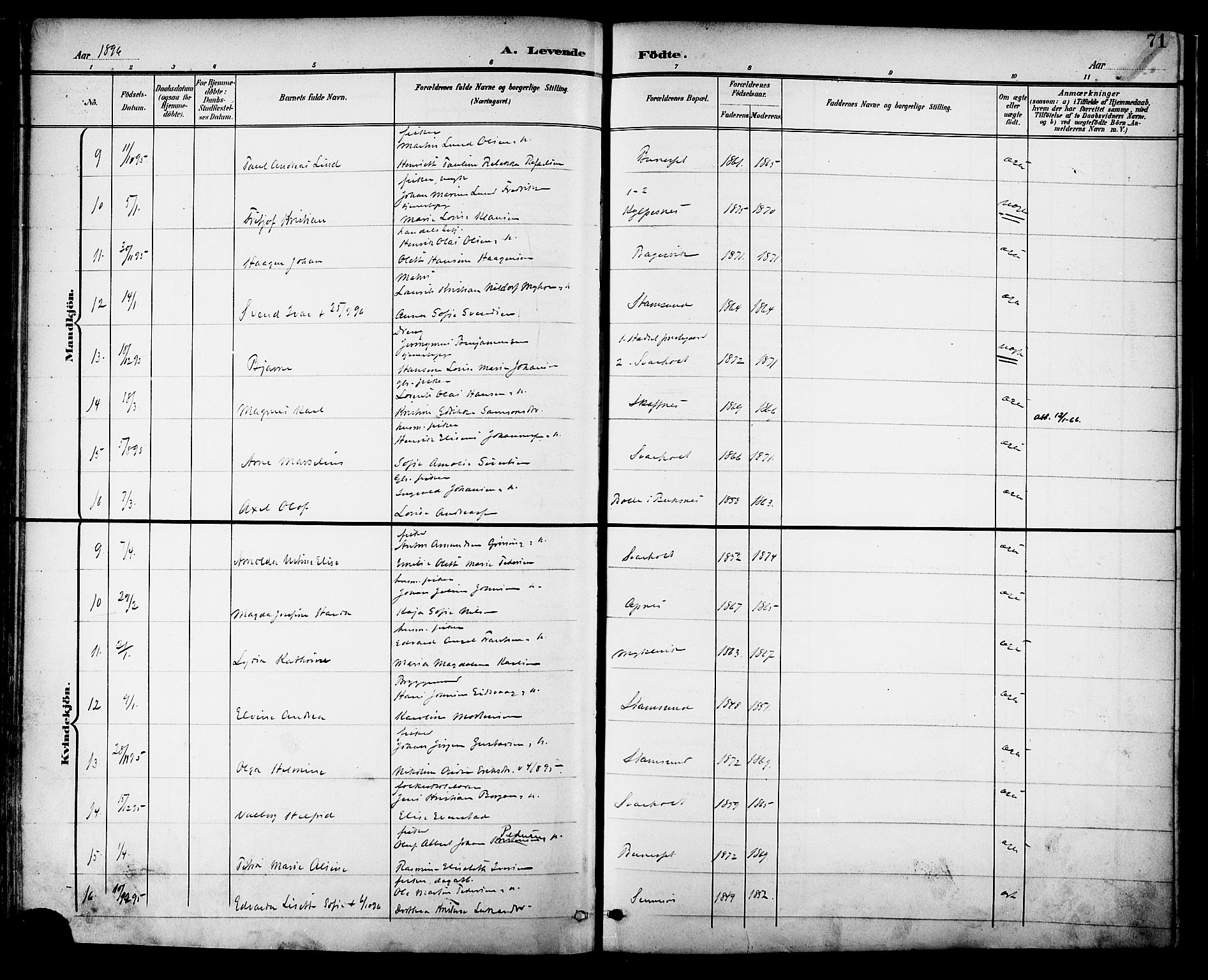 Ministerialprotokoller, klokkerbøker og fødselsregistre - Nordland, AV/SAT-A-1459/882/L1179: Parish register (official) no. 882A01, 1886-1898, p. 71