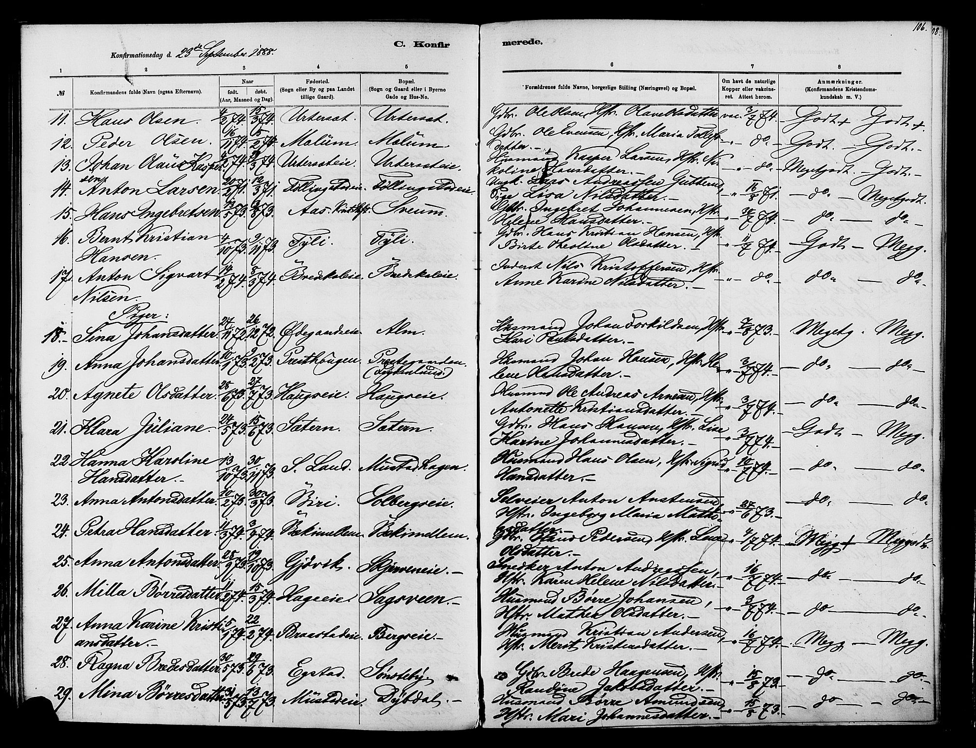 Vardal prestekontor, AV/SAH-PREST-100/H/Ha/Haa/L0010: Parish register (official) no. 10, 1878-1893, p. 106