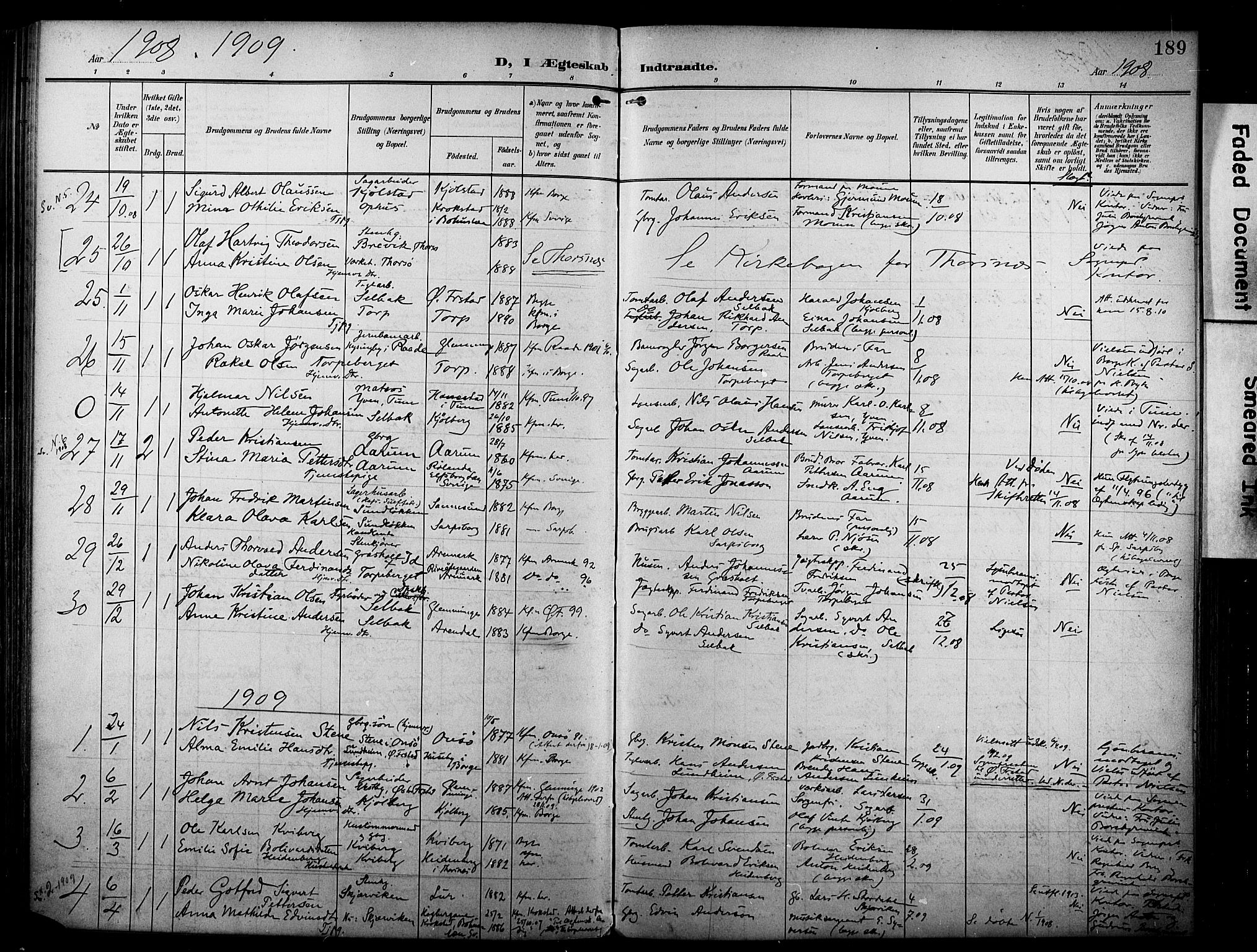 Borge prestekontor Kirkebøker, AV/SAO-A-10903/F/Fa/L0009: Parish register (official) no. I 9, 1902-1911, p. 189