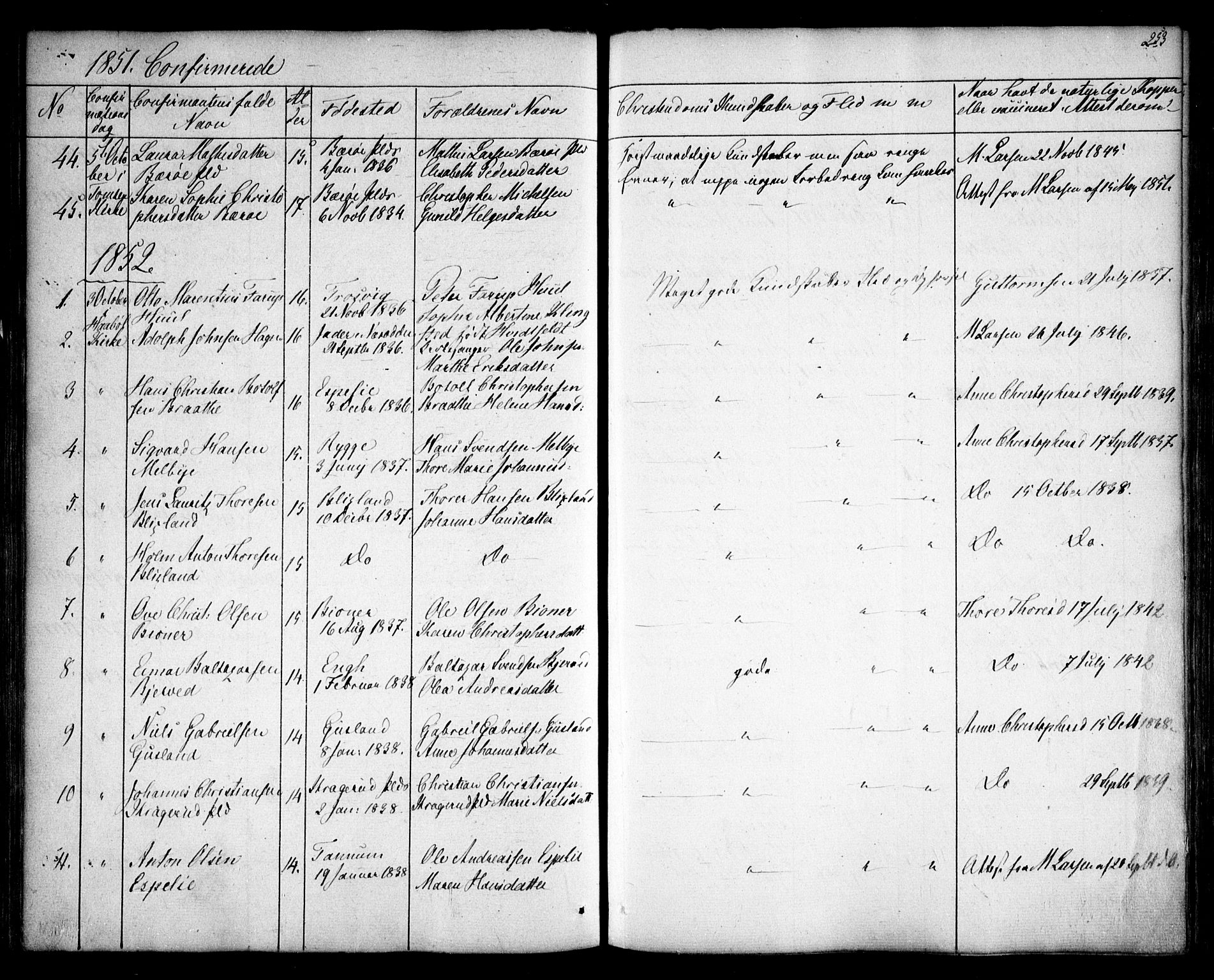 Hobøl prestekontor Kirkebøker, SAO/A-2002/F/Fa/L0003: Parish register (official) no. I 3, 1842-1864, p. 253