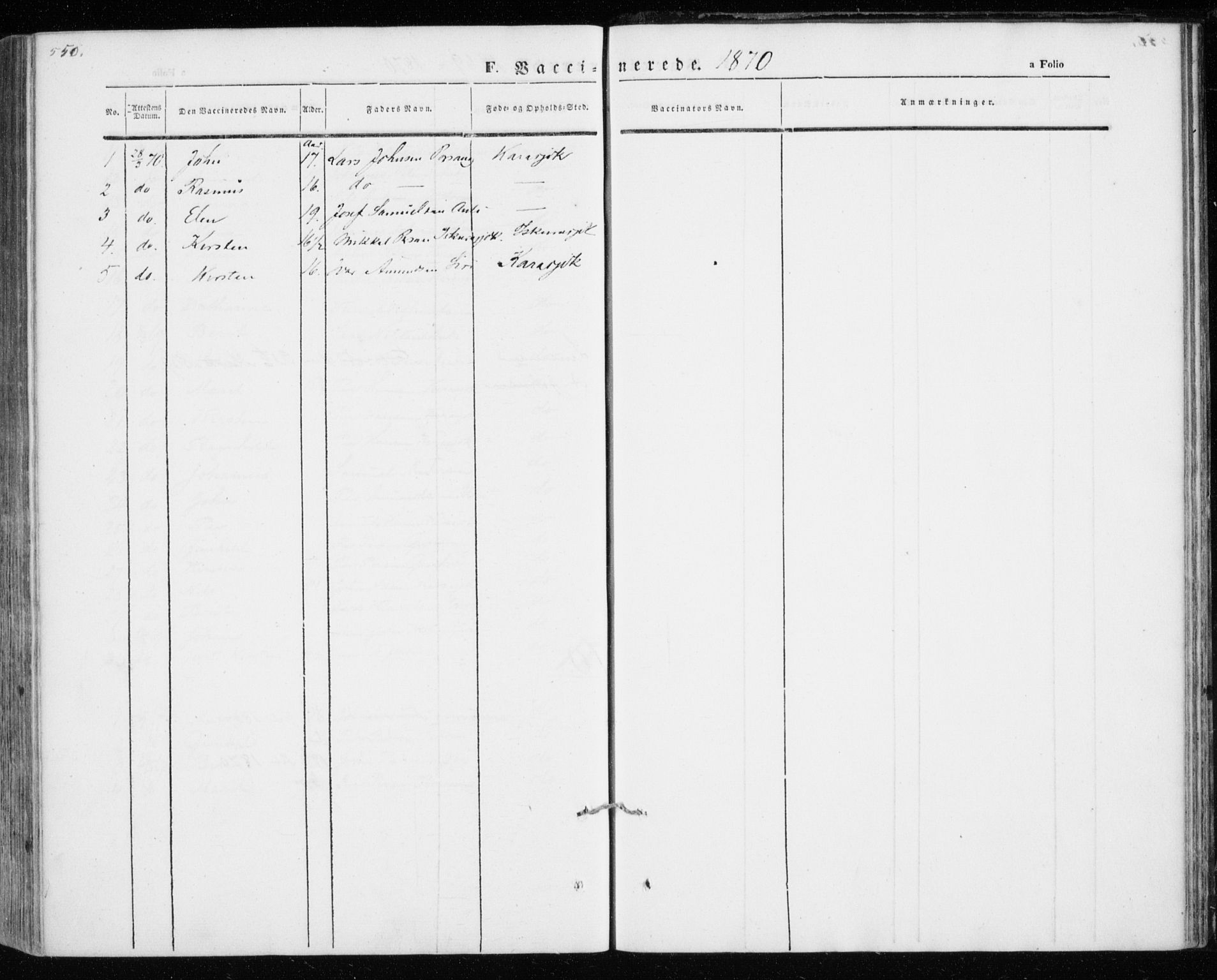 Kistrand/Porsanger sokneprestembete, AV/SATØ-S-1351/H/Ha/L0012.kirke: Parish register (official) no. 12, 1843-1871, p. 550-551