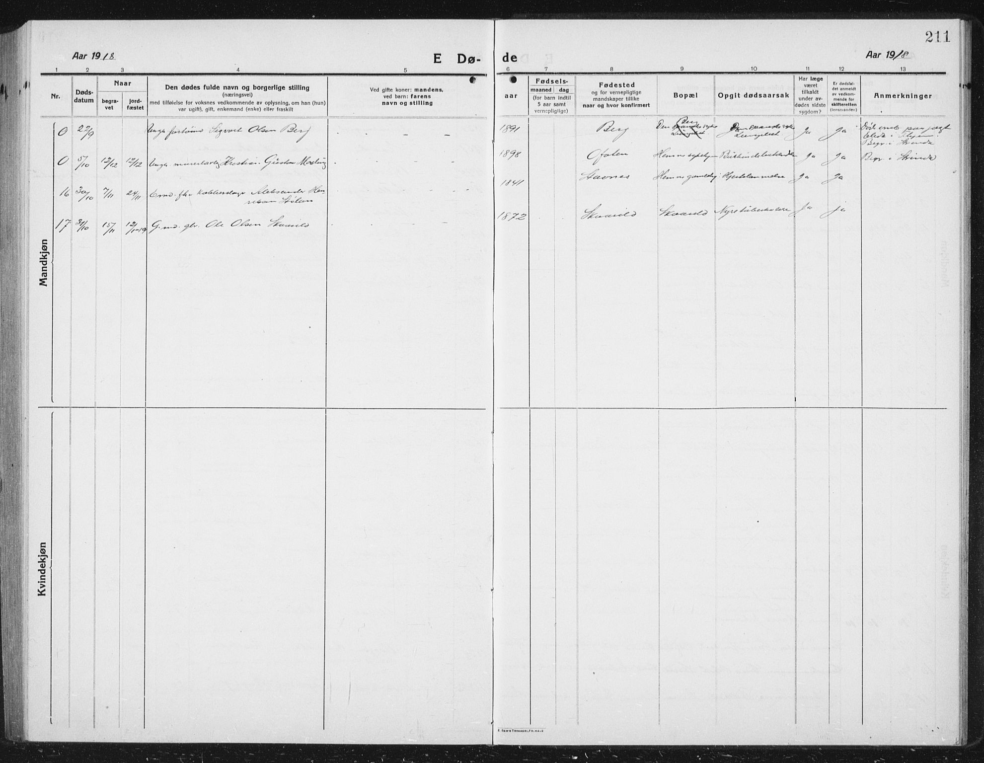 Ministerialprotokoller, klokkerbøker og fødselsregistre - Sør-Trøndelag, AV/SAT-A-1456/630/L0506: Parish register (copy) no. 630C04, 1914-1933, p. 211