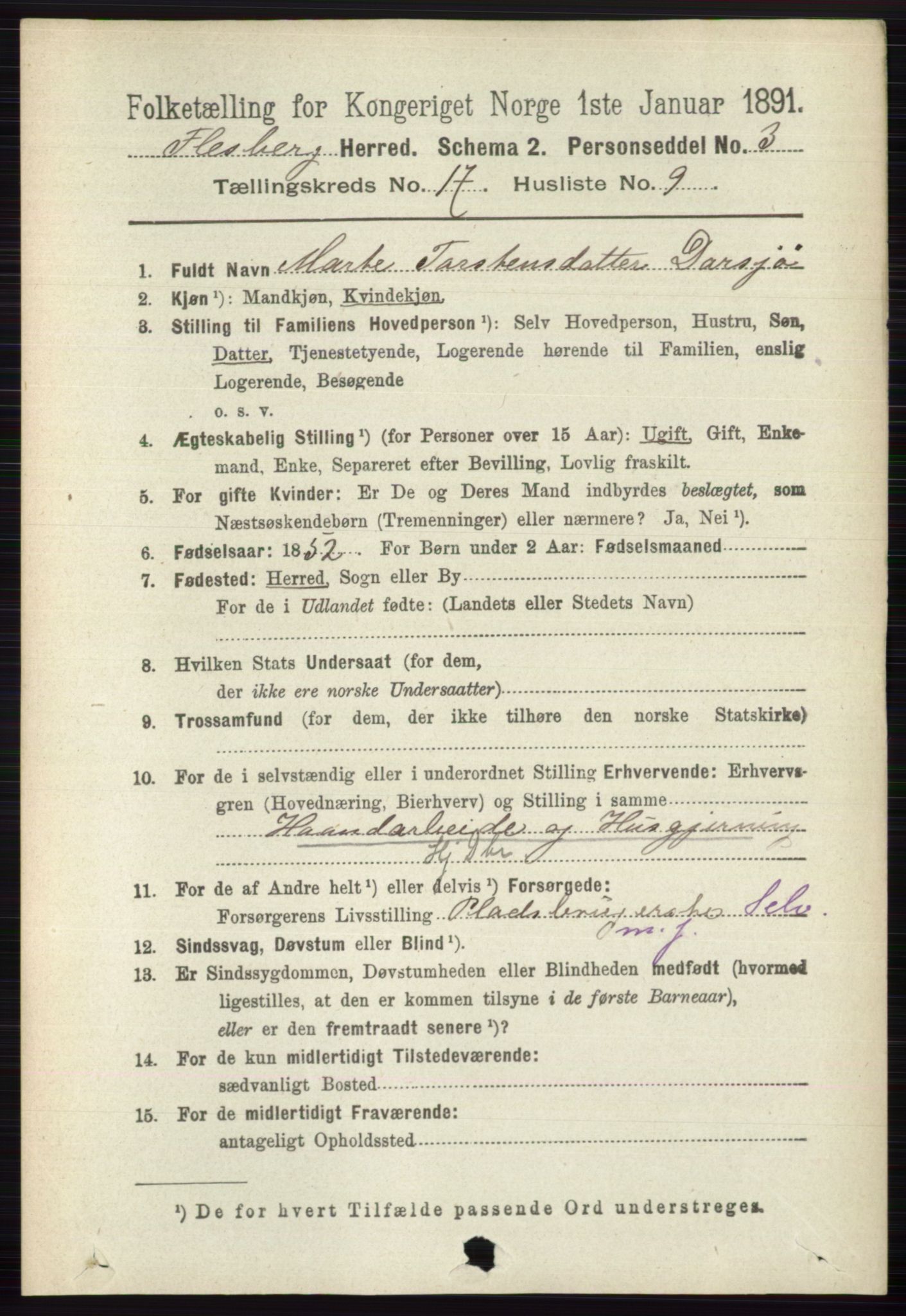 RA, 1891 census for 0631 Flesberg, 1891, p. 3034