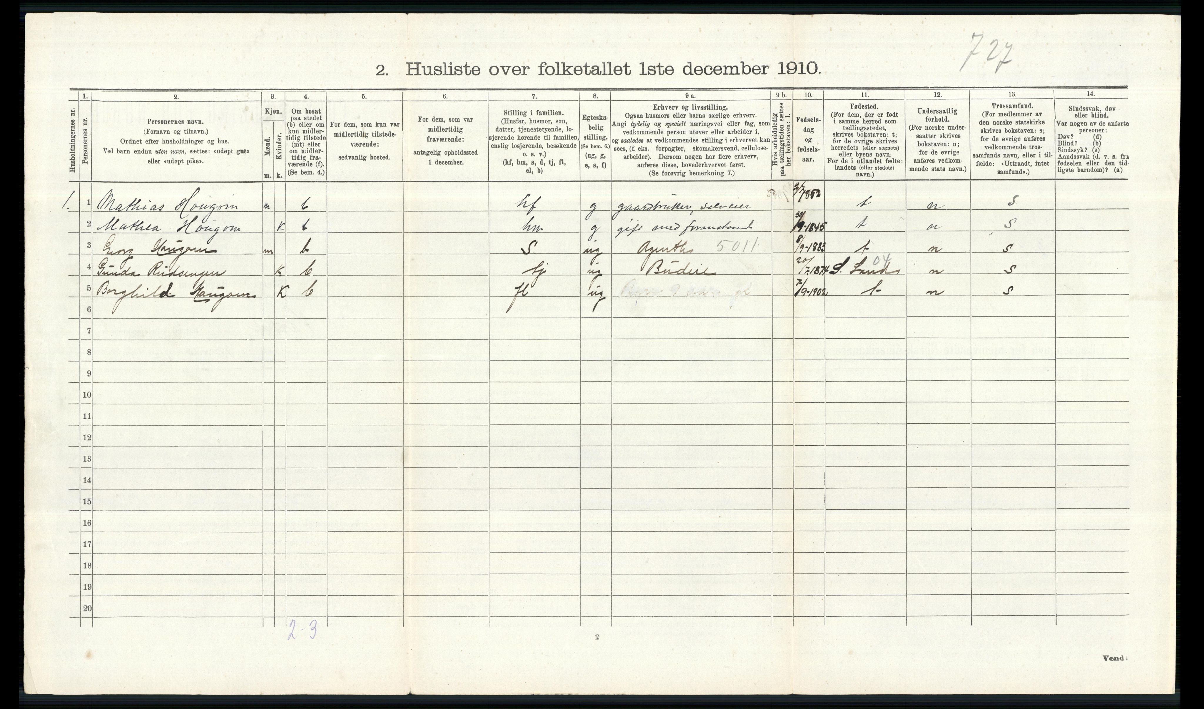 RA, 1910 census for Vardal, 1910, p. 301