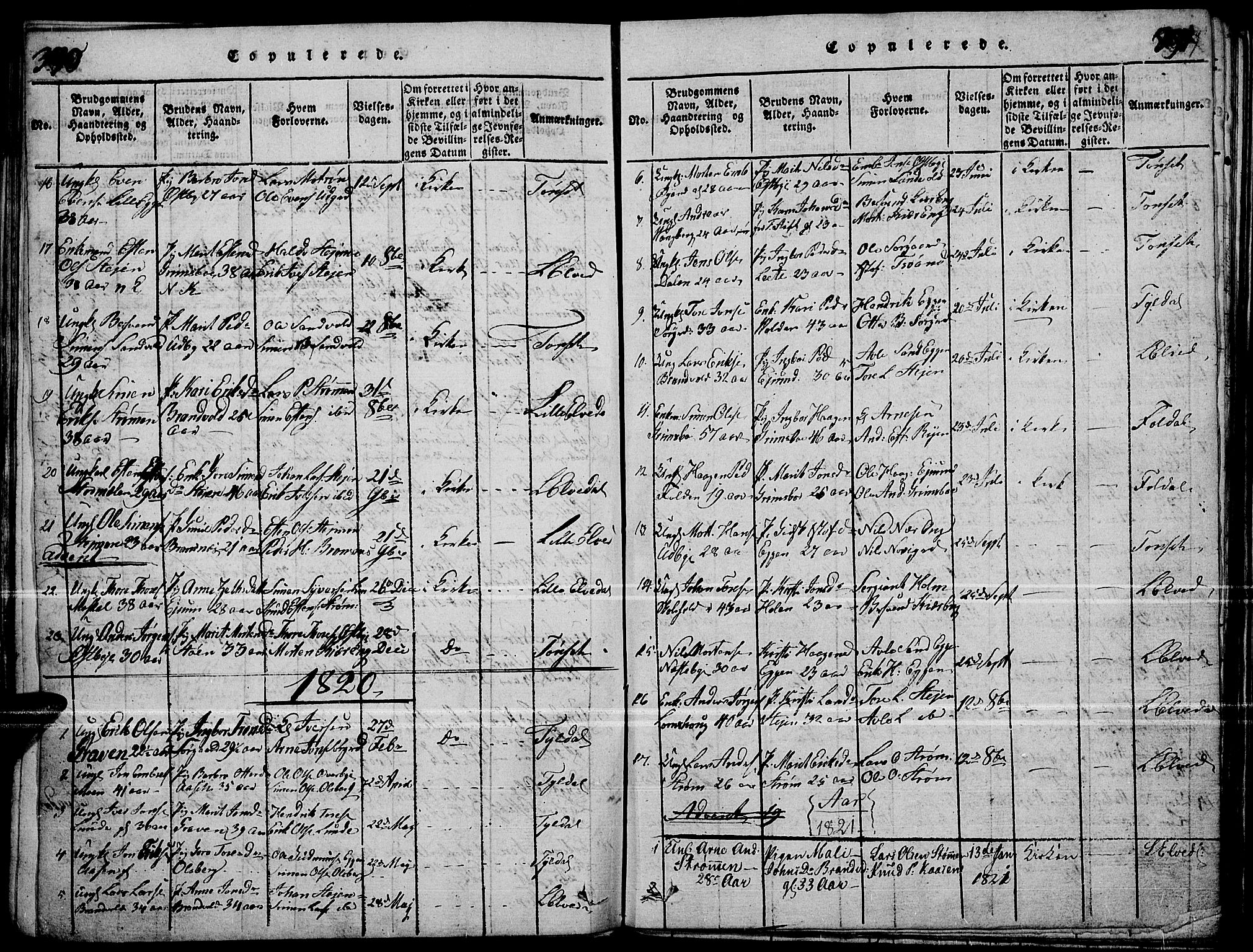 Tynset prestekontor, SAH/PREST-058/H/Ha/Haa/L0018: Parish register (official) no. 18, 1815-1829, p. 390-391