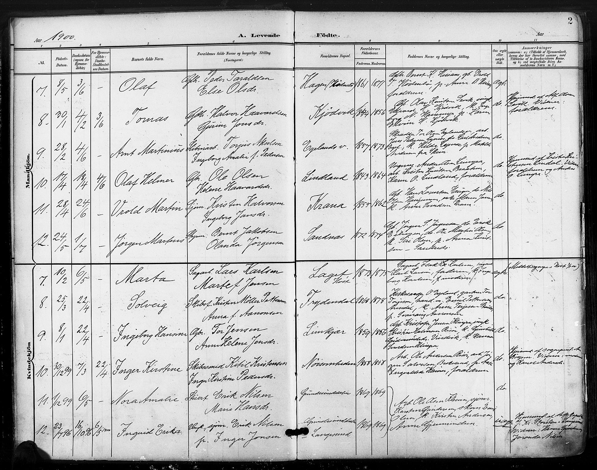 Søndeled sokneprestkontor, AV/SAK-1111-0038/F/Fa/L0006: Parish register (official) no. A 6, 1900-1922, p. 2