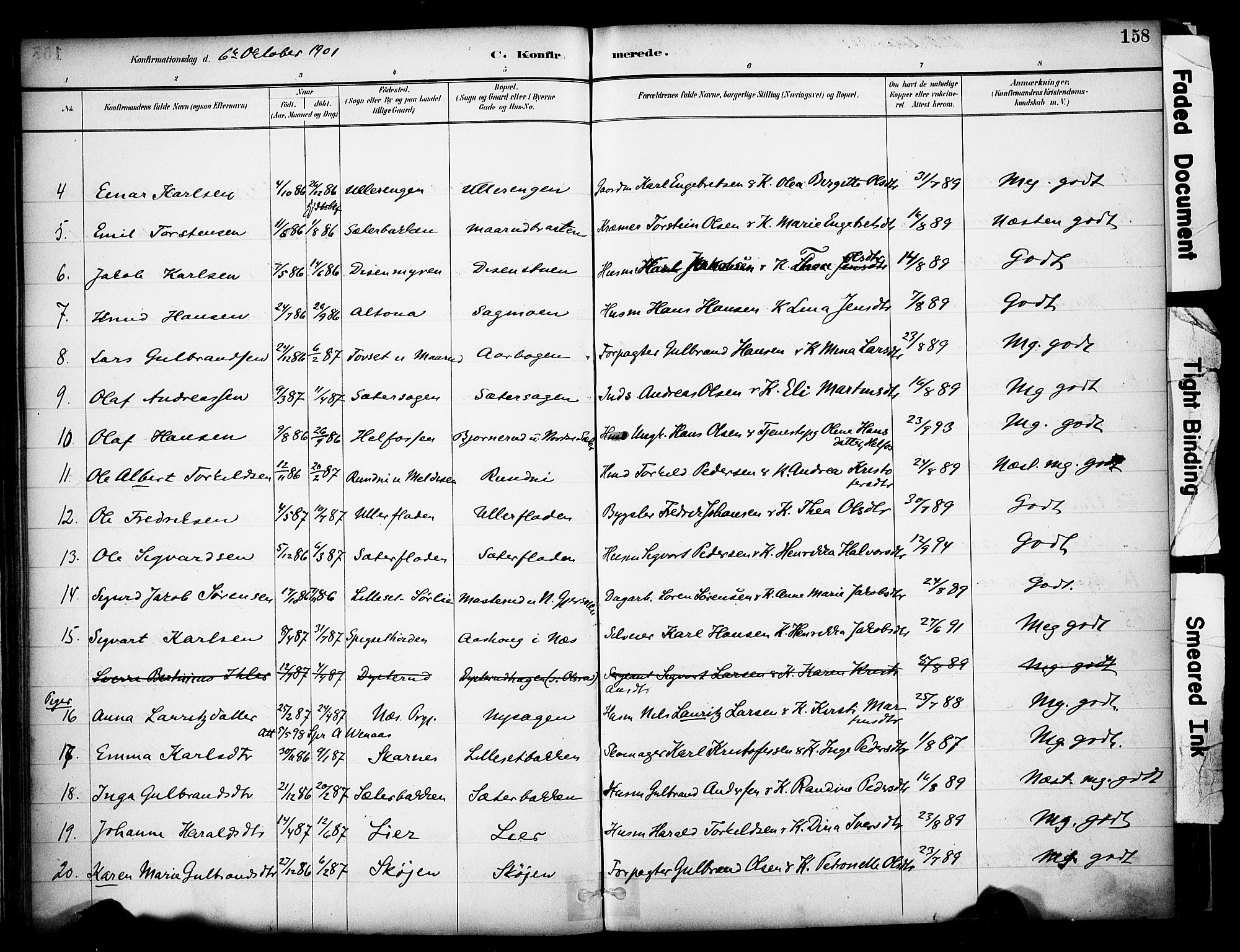 Sør-Odal prestekontor, SAH/PREST-030/H/Ha/Haa/L0008: Parish register (official) no. 8, 1886-1922, p. 158