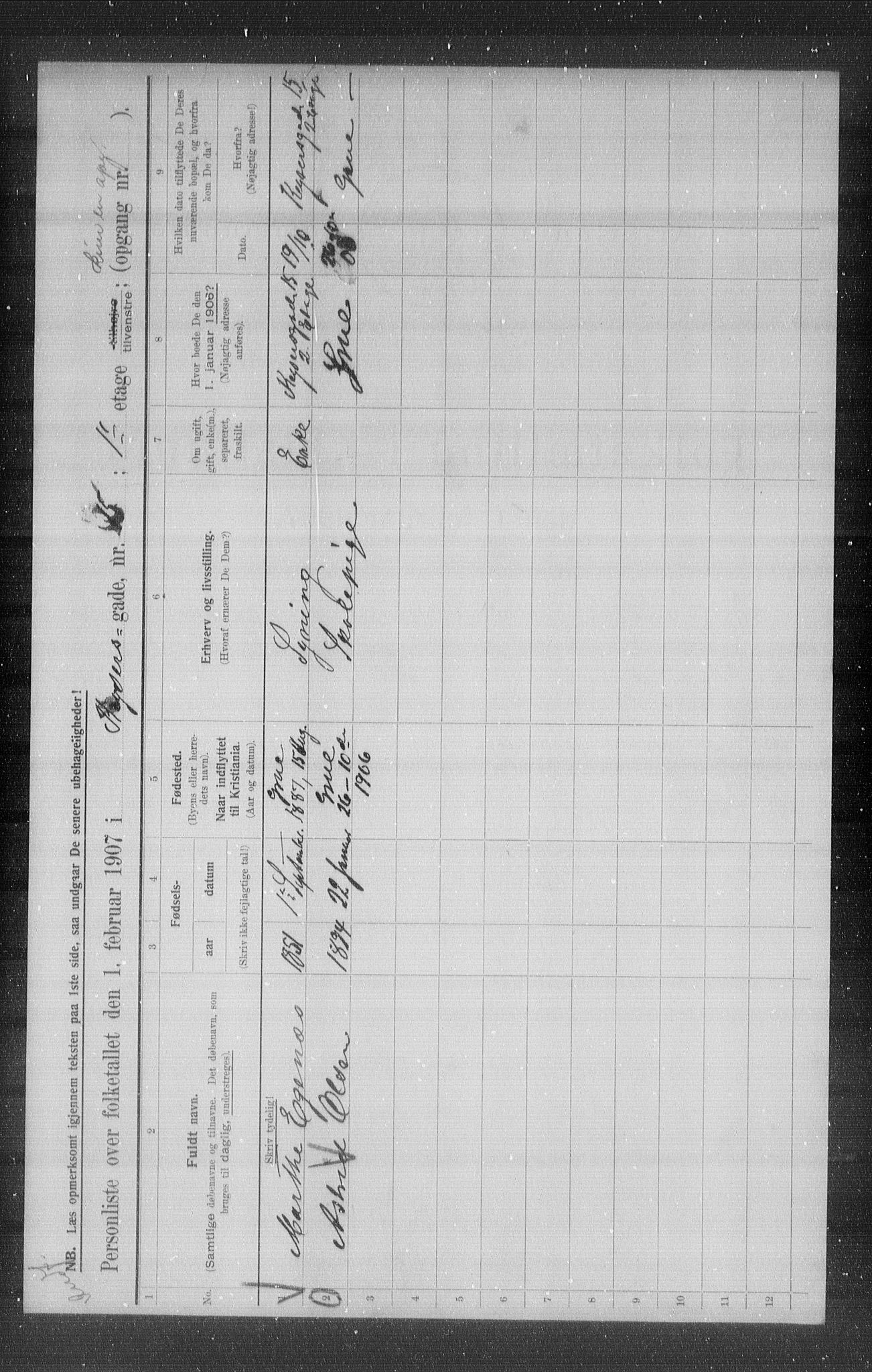 OBA, Municipal Census 1907 for Kristiania, 1907, p. 25168