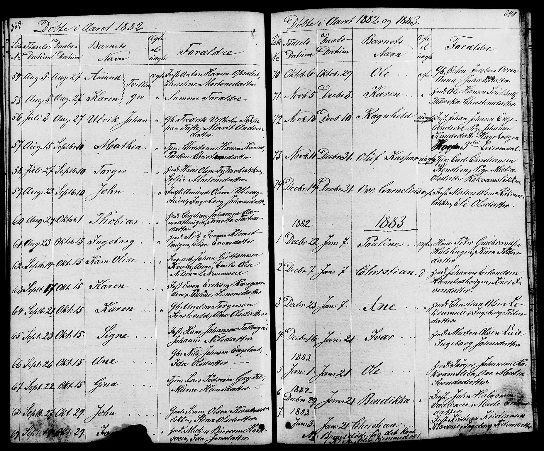 Østre Gausdal prestekontor, SAH/PREST-092/H/Ha/Hab/L0001: Parish register (copy) no. 1, 1863-1893, p. 339-340