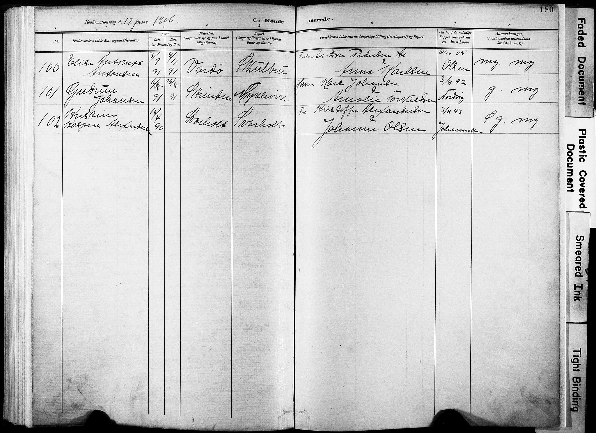 Ministerialprotokoller, klokkerbøker og fødselsregistre - Nordland, SAT/A-1459/881/L1151: Parish register (official) no. 881A04, 1899-1907, p. 180