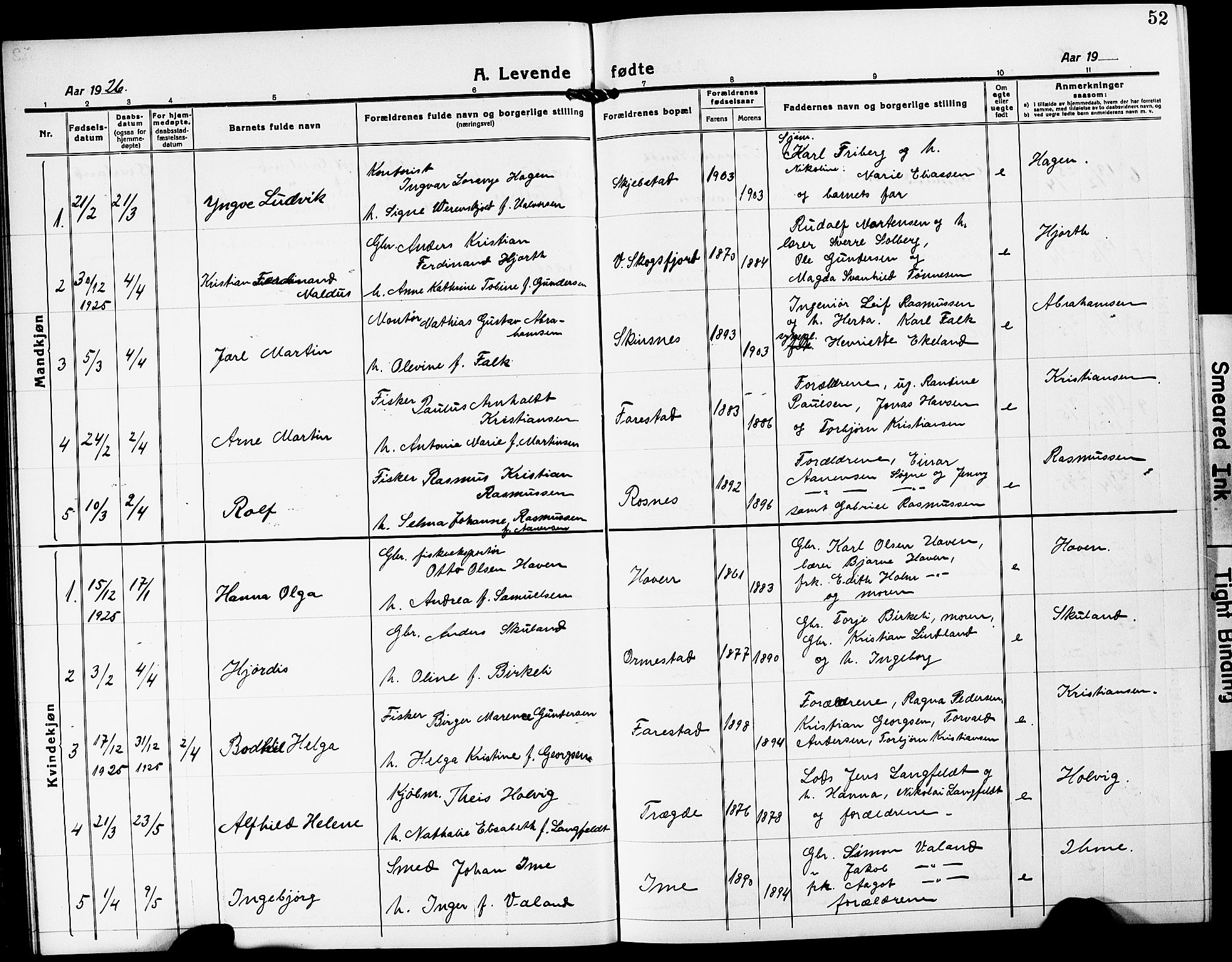 Mandal sokneprestkontor, SAK/1111-0030/F/Fb/Fba/L0013: Parish register (copy) no. B 7, 1918-1931, p. 52