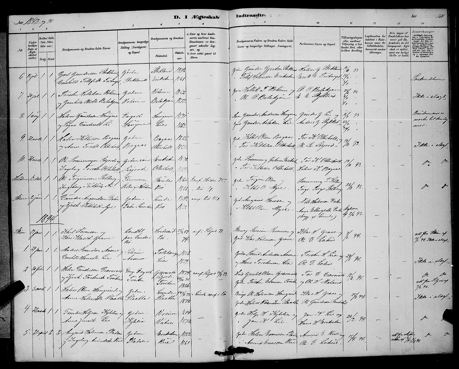 Bø kirkebøker, SAKO/A-257/G/Ga/L0005: Parish register (copy) no. 5, 1883-1897, p. 164