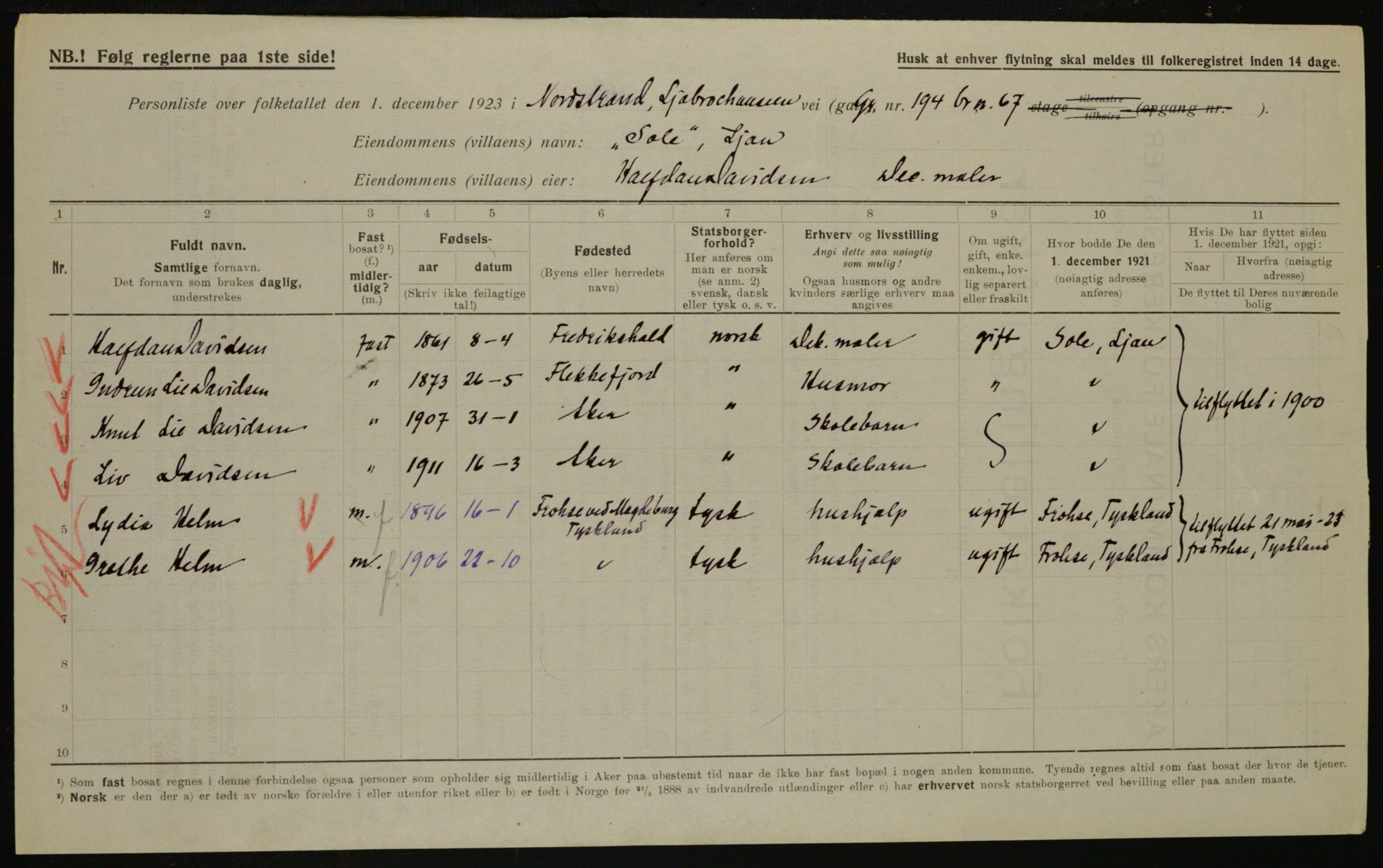 , Municipal Census 1923 for Aker, 1923, p. 41662