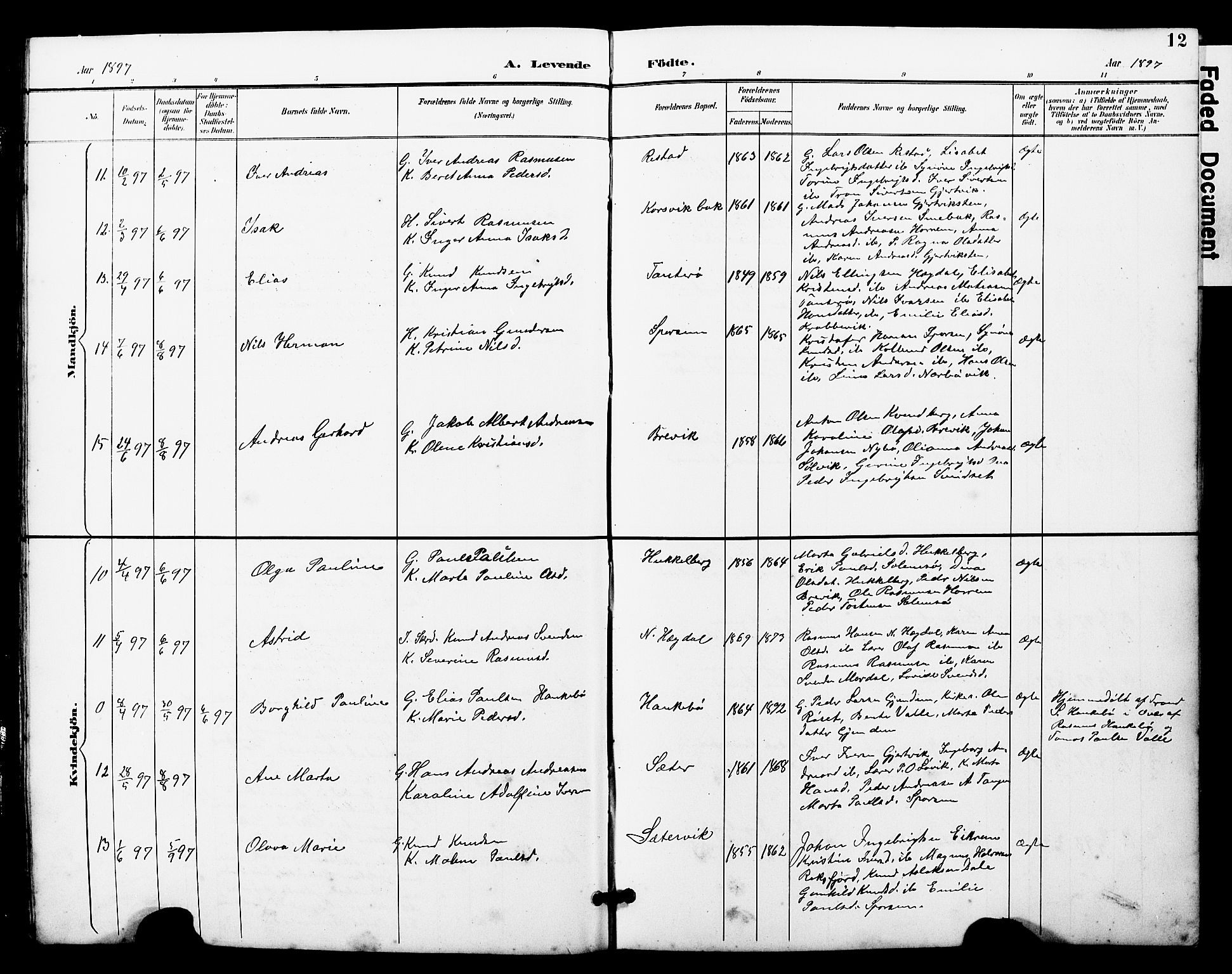 Ministerialprotokoller, klokkerbøker og fødselsregistre - Møre og Romsdal, AV/SAT-A-1454/560/L0725: Parish register (copy) no. 560C02, 1895-1930, p. 12