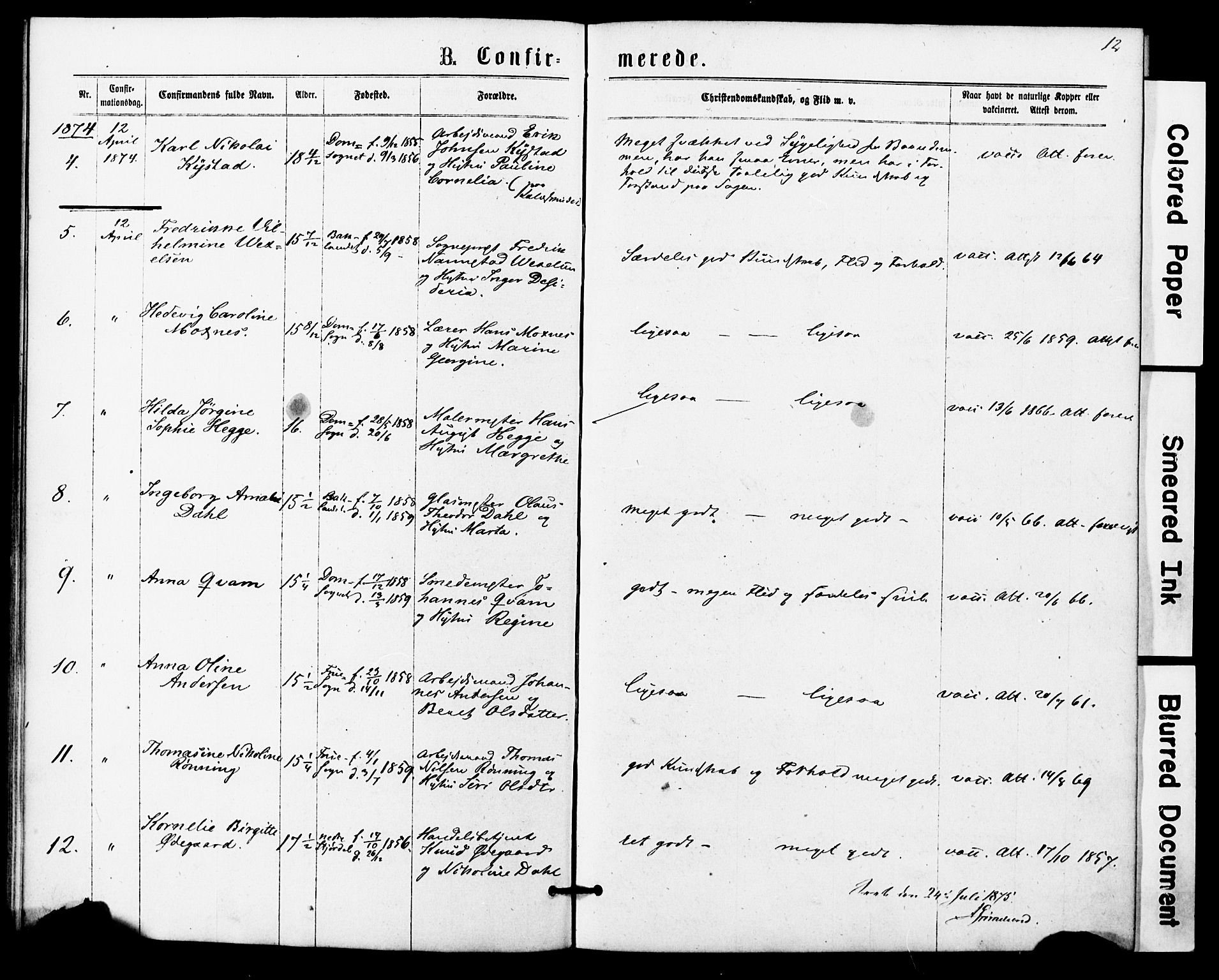 Ministerialprotokoller, klokkerbøker og fødselsregistre - Sør-Trøndelag, SAT/A-1456/623/L0469: Parish register (official) no. 623A03, 1868-1883, p. 12