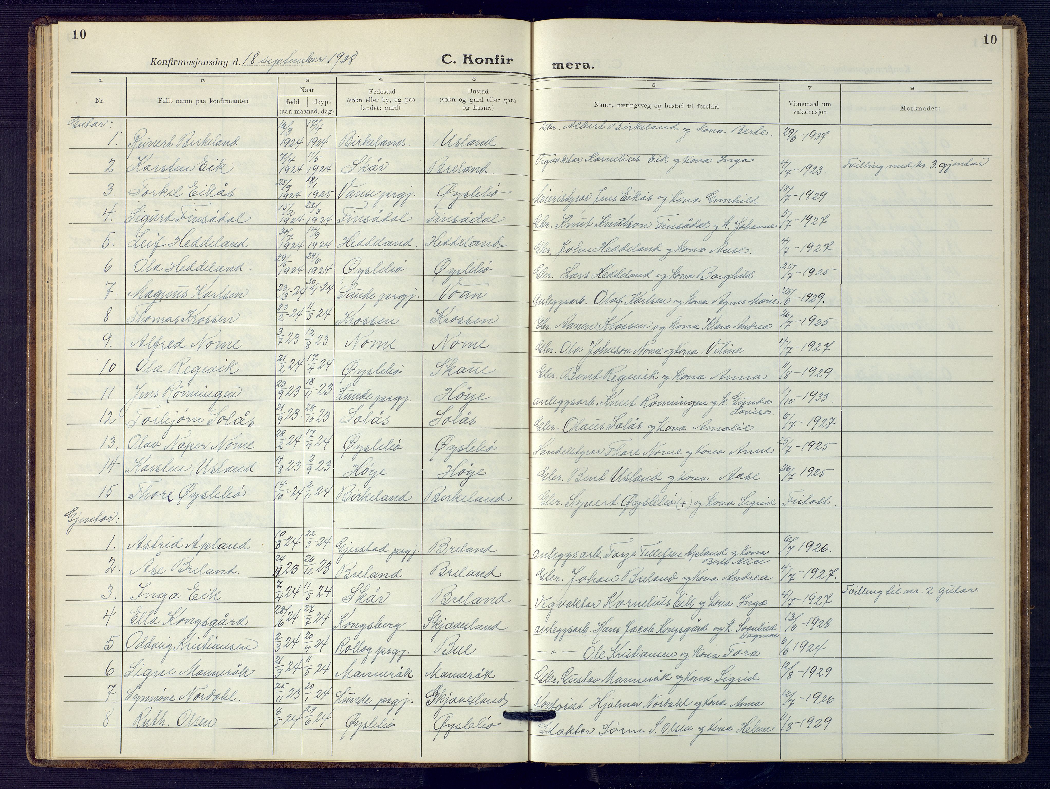 Holum sokneprestkontor, AV/SAK-1111-0022/F/Fb/Fbc/L0005: Parish register (copy) no. B 5, 1931-1945, p. 10