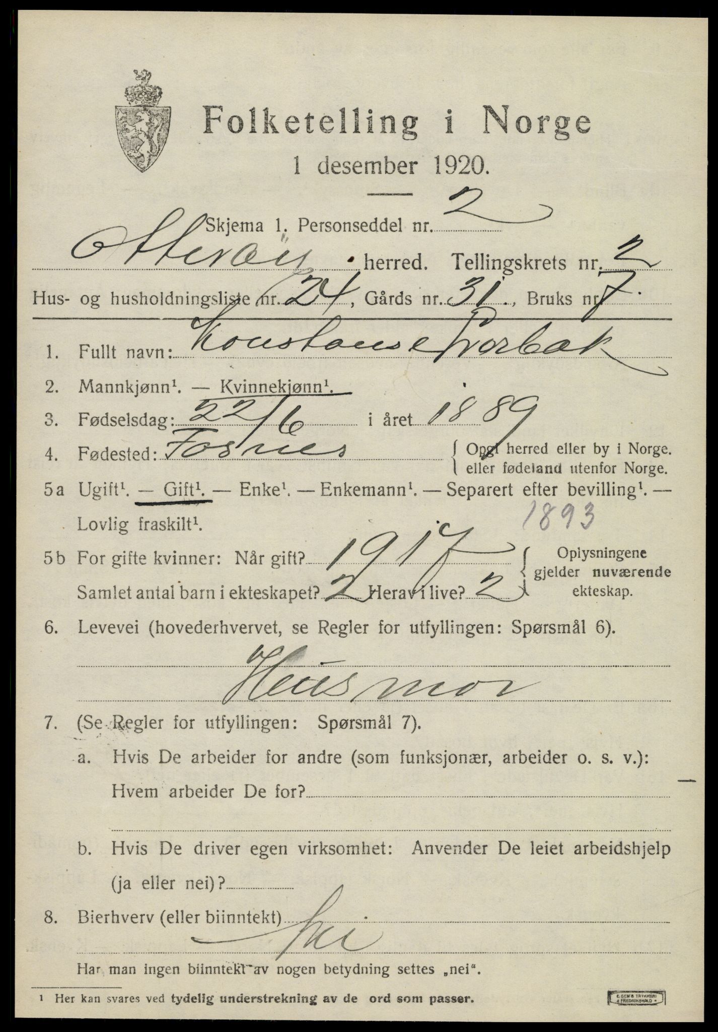 SAT, 1920 census for Otterøy, 1920, p. 1373